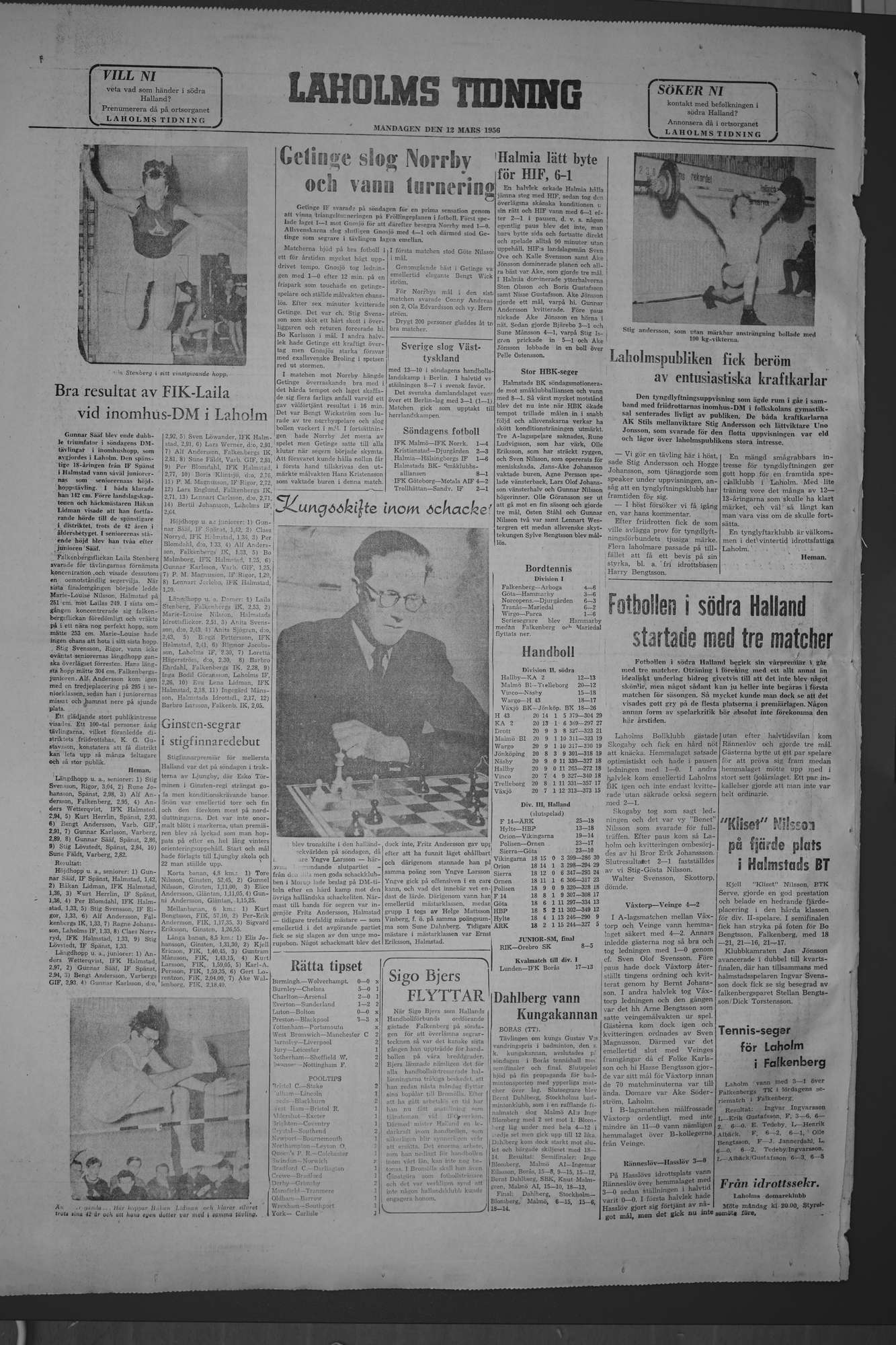 Laholms Tidning Måndag 12 mars 1956, sida 8