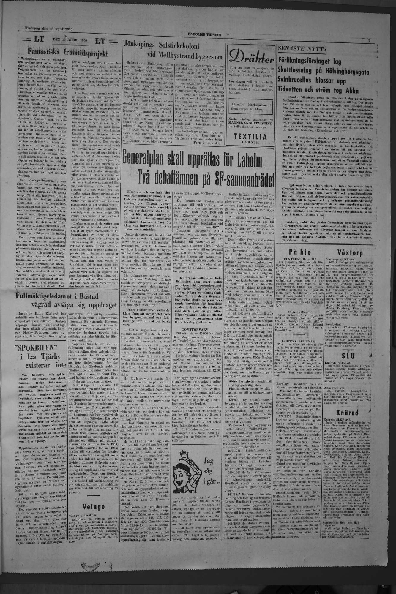 Laholms Tidning Fredag 13 april 1956, sida 3