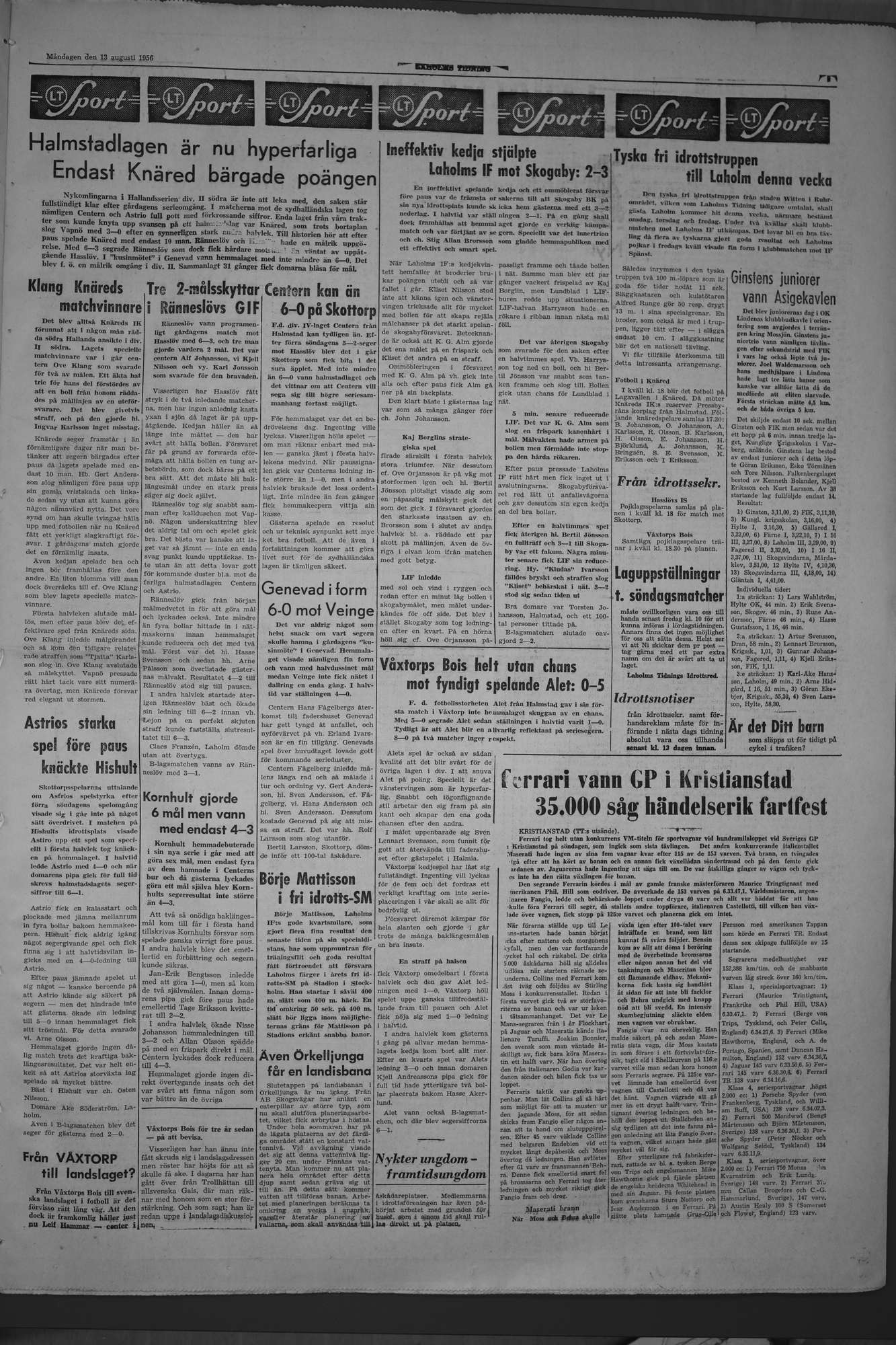 Laholms Tidning Måndag 13 augusti 1956, sida 7