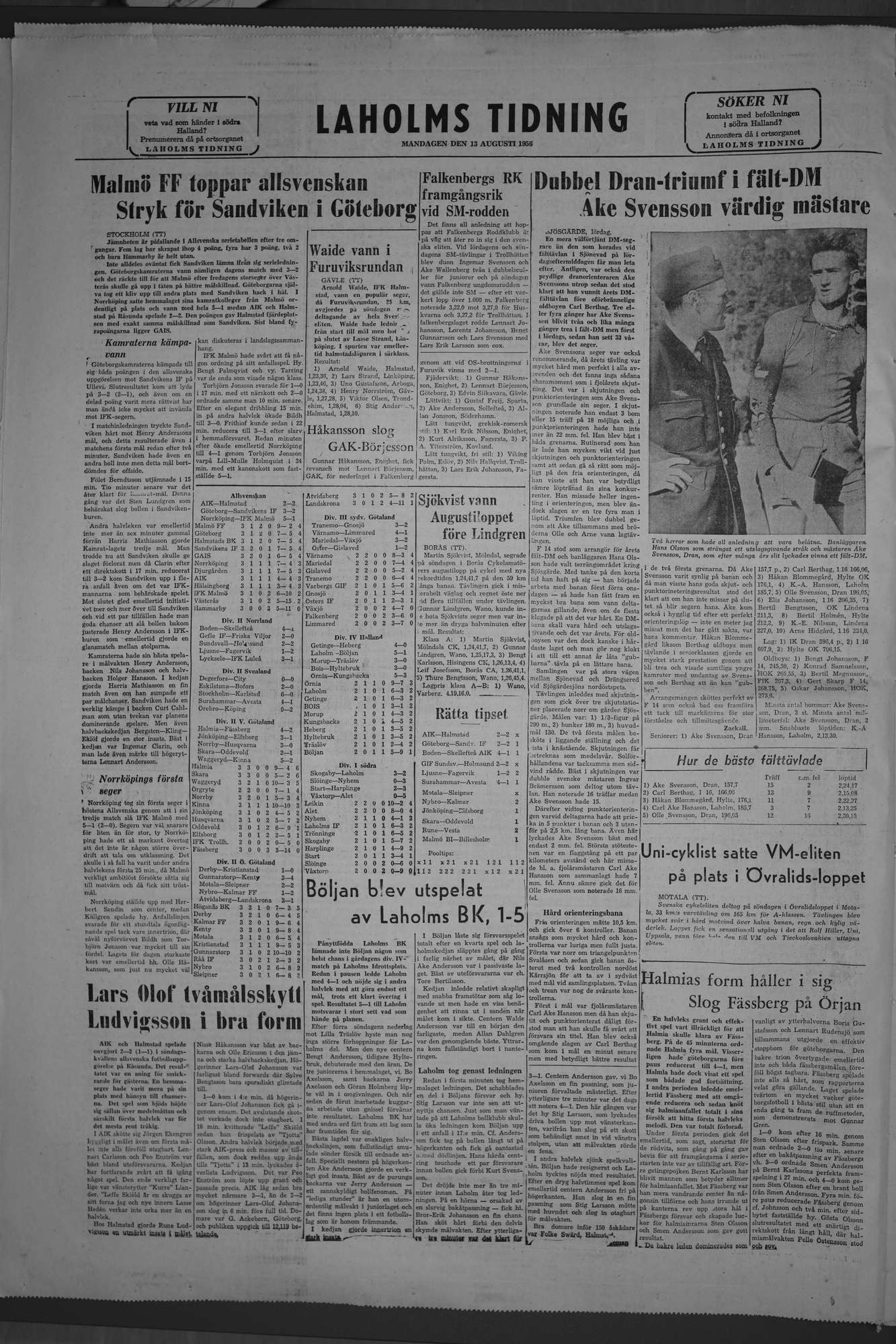 Laholms Tidning Måndag 13 augusti 1956, sida 8