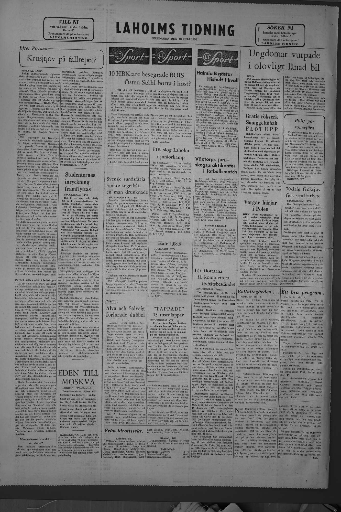 Laholms Tidning Fredag 13 juli 1956, sida 8