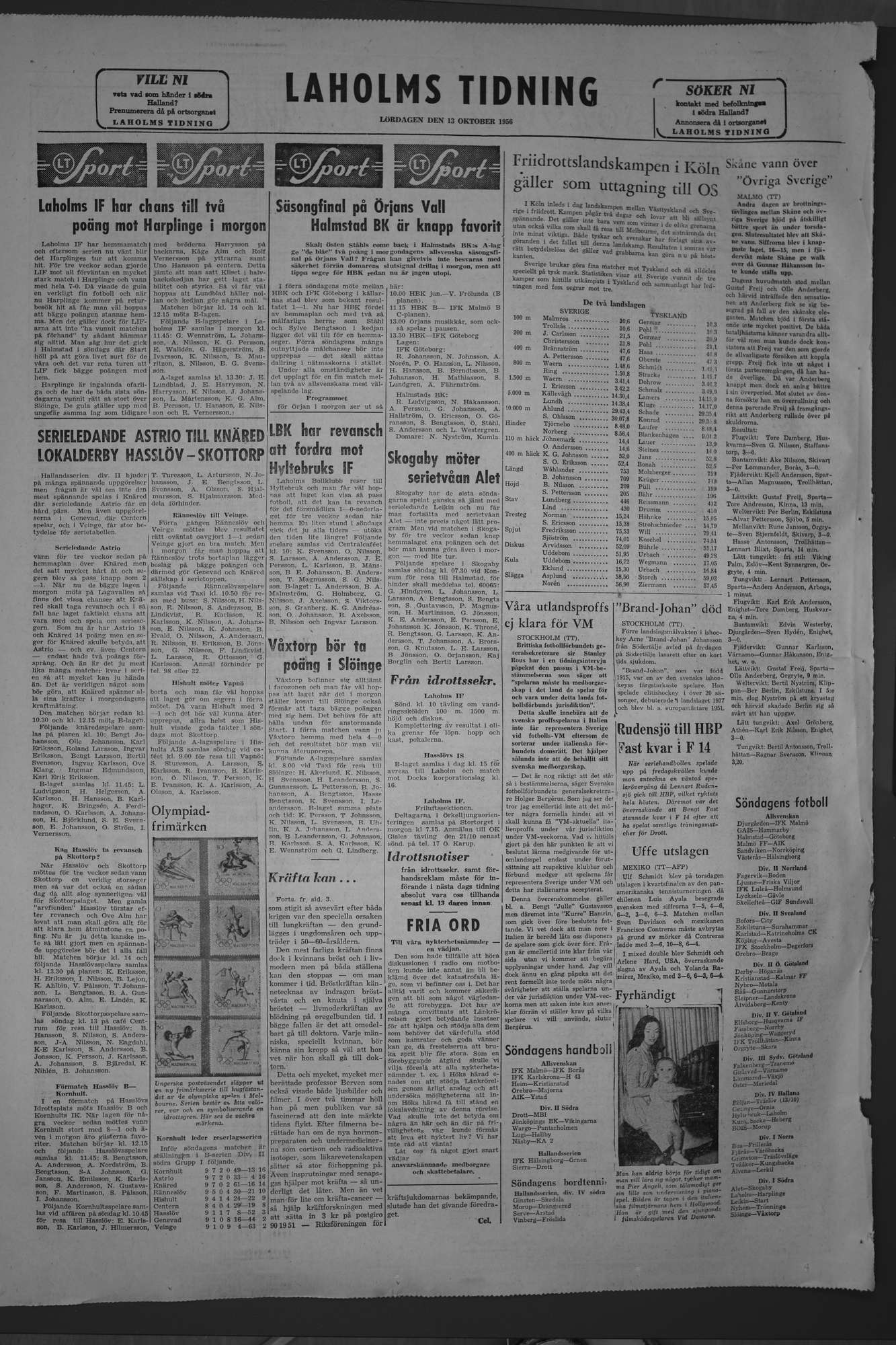 Laholms Tidning Lördag 13 oktober 1956, sida 8