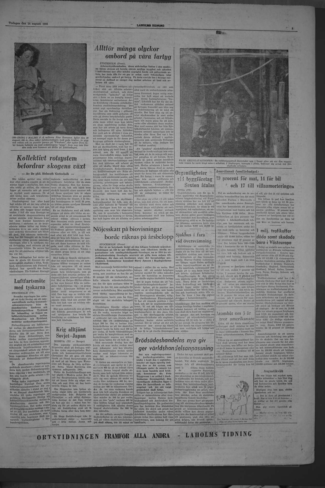 Laholms Tidning Tisdag 14 augusti 1956, sida 5