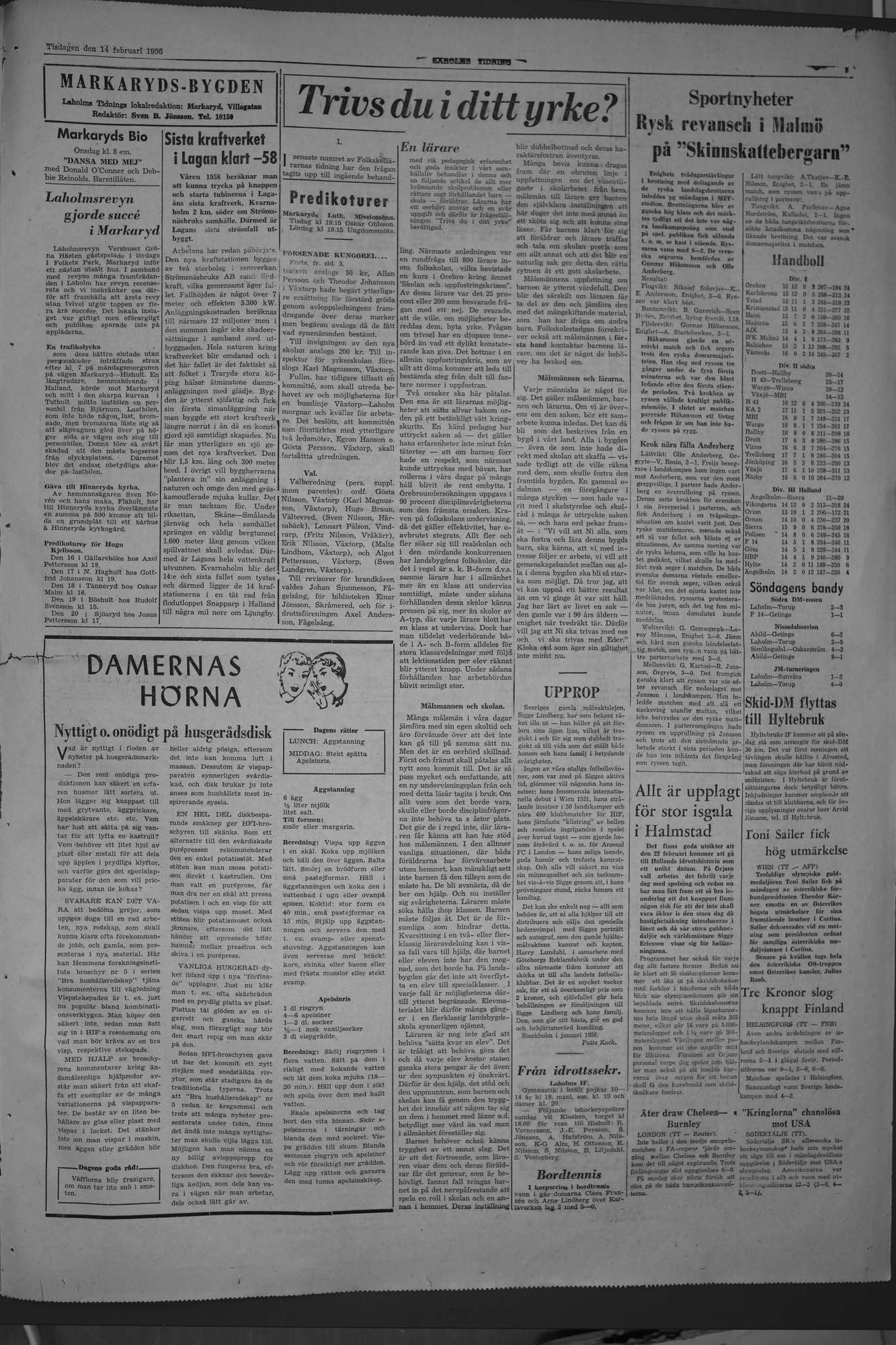 Laholms Tidning Tisdag 14 februari 1956, sida 5