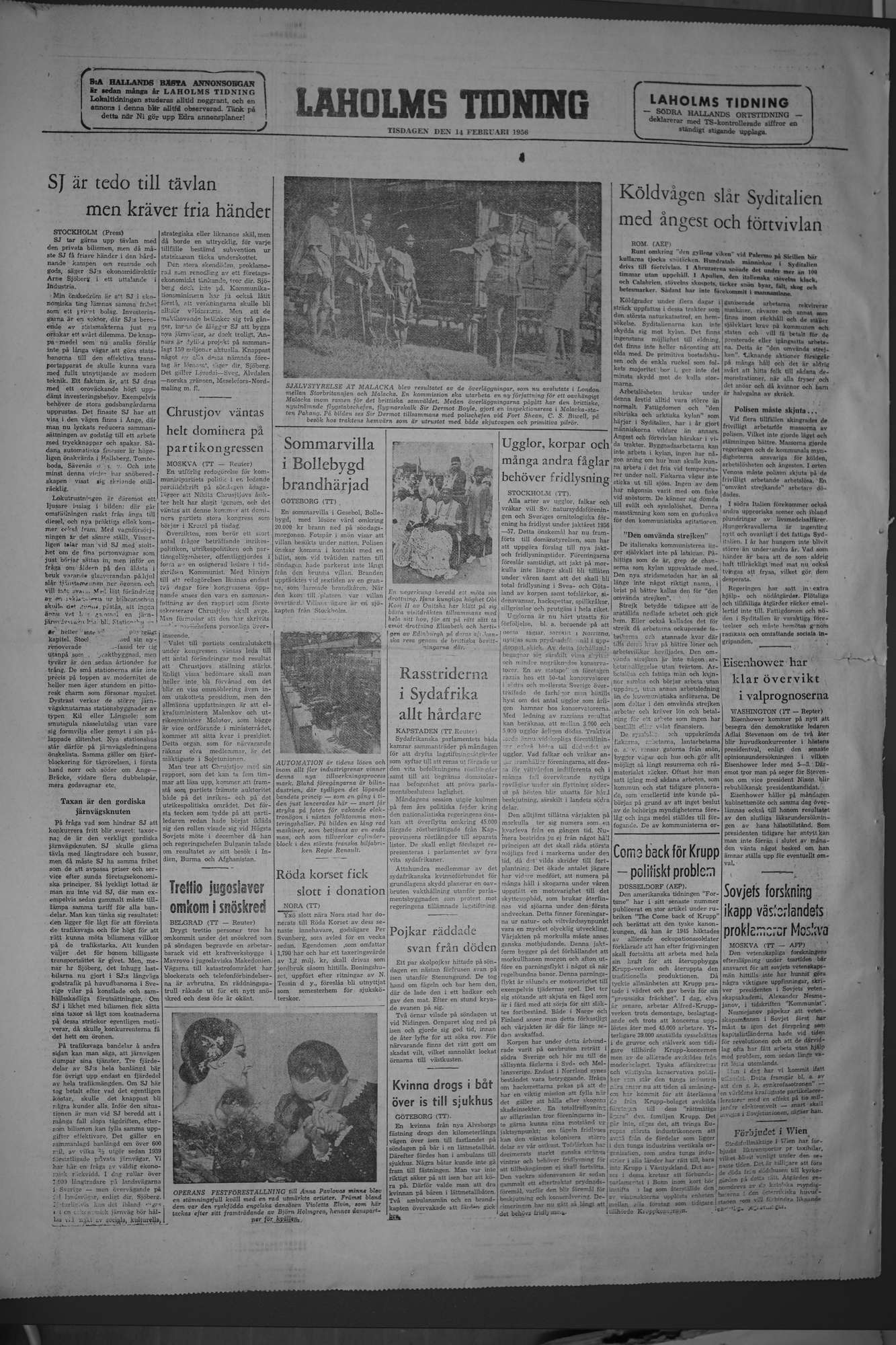 Laholms Tidning Tisdag 14 februari 1956, sida 6