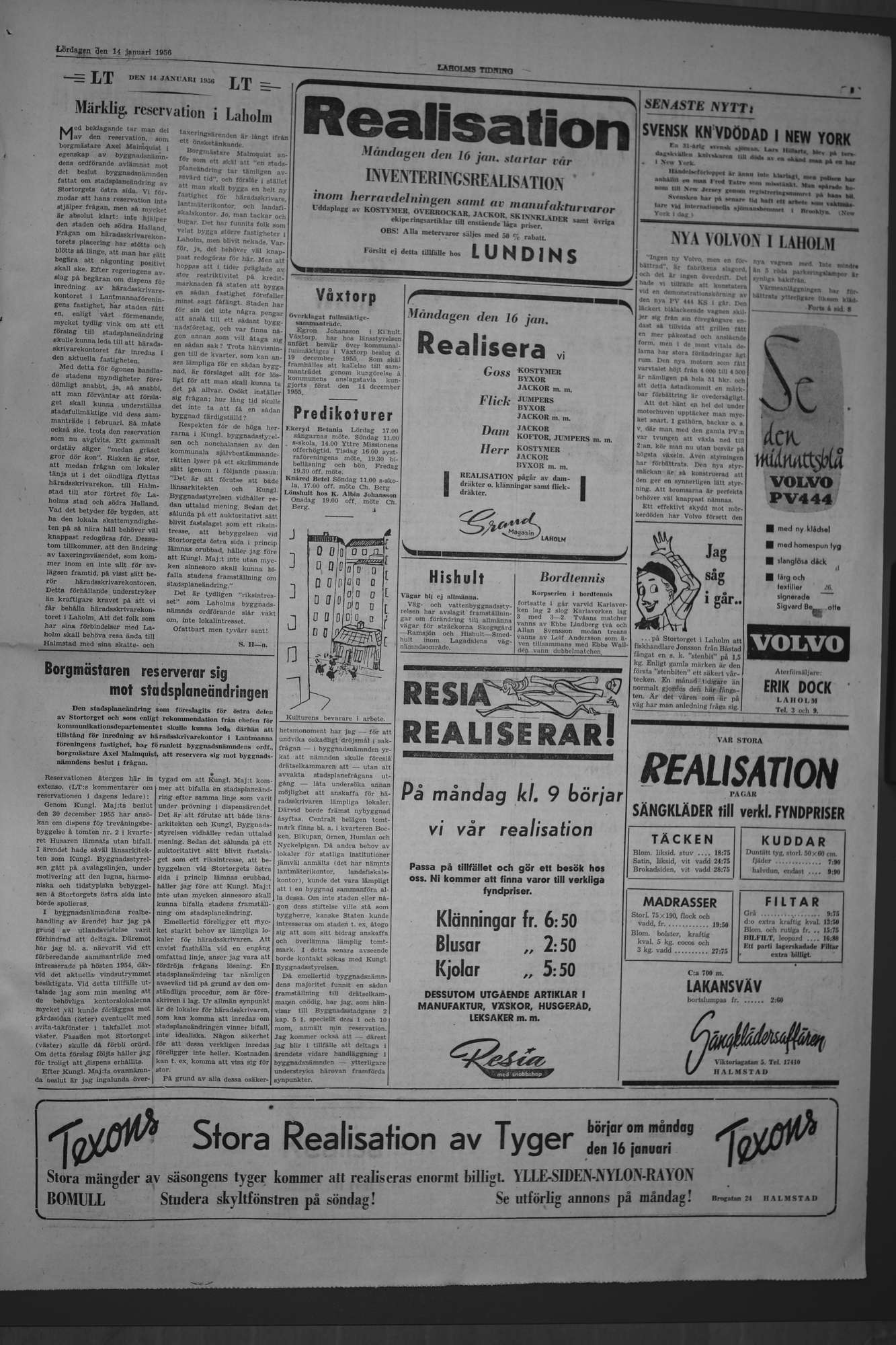 Laholms Tidning Lördag 14 januari 1956, sida 3