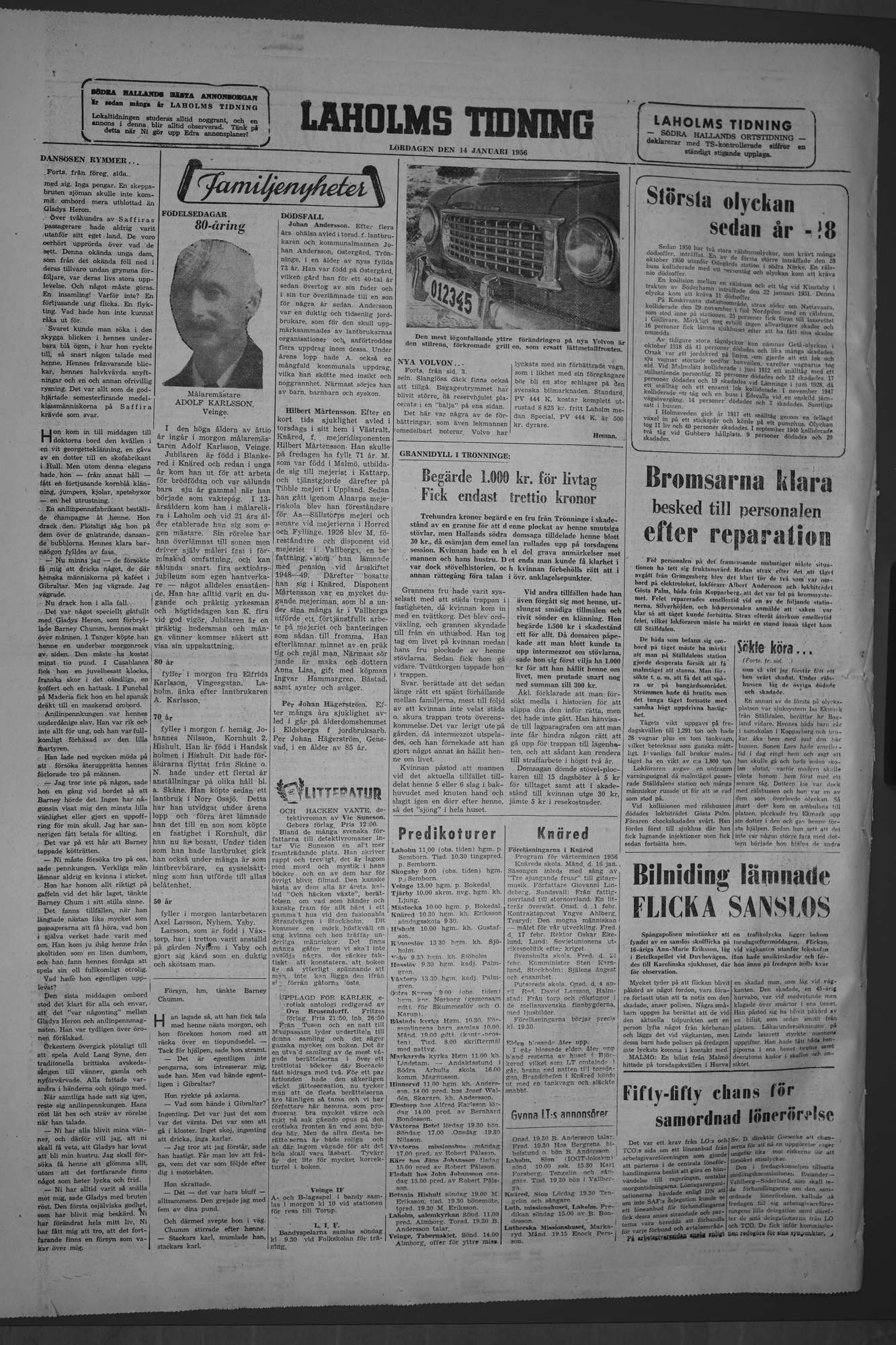 Laholms Tidning Lördag 14 januari 1956, sida 8