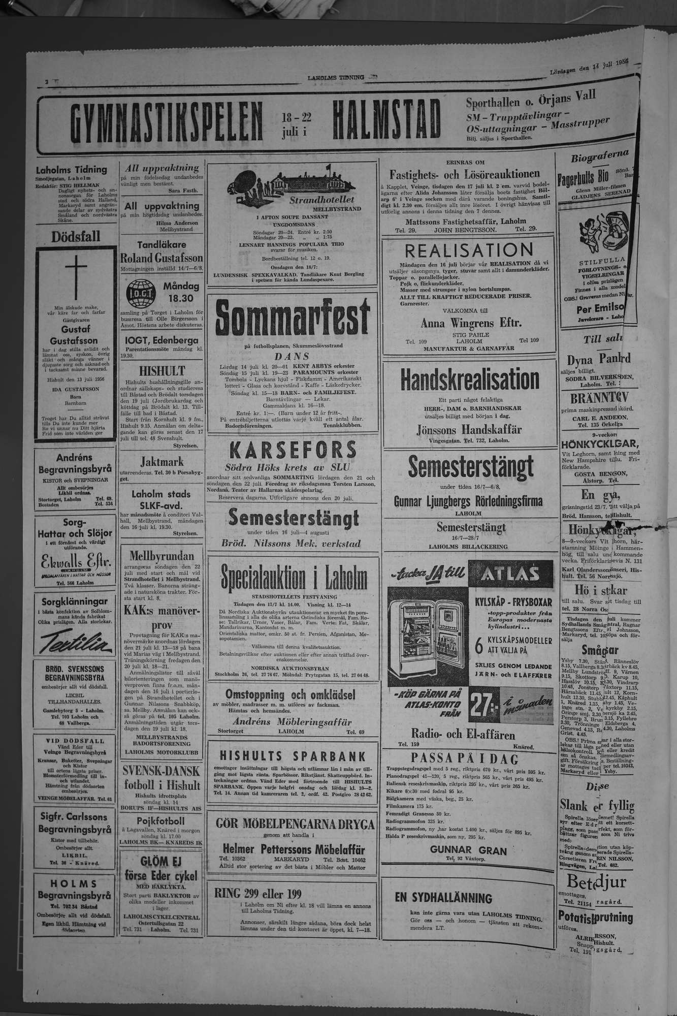 Laholms Tidning Lördag 14 juli 1956, sida 2