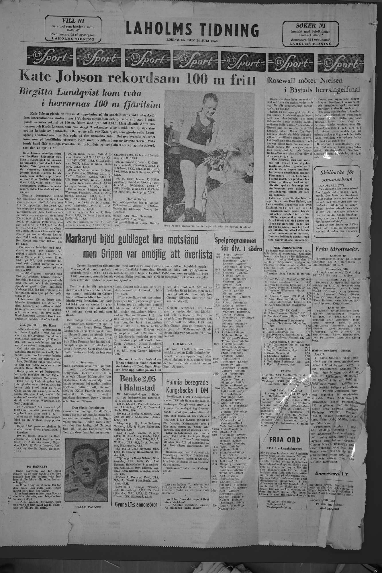 Laholms Tidning Lördag 14 juli 1956, sida 8