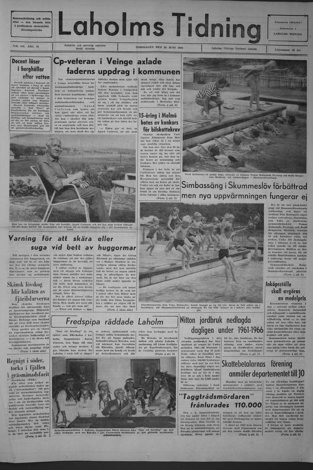 Laholms Tidning Torsdag 23 juni 1966, sida 1