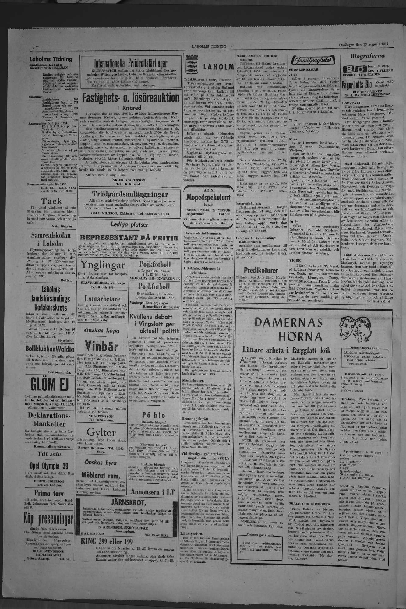 Laholms Tidning Onsdag 15 augusti 1956, sida 2