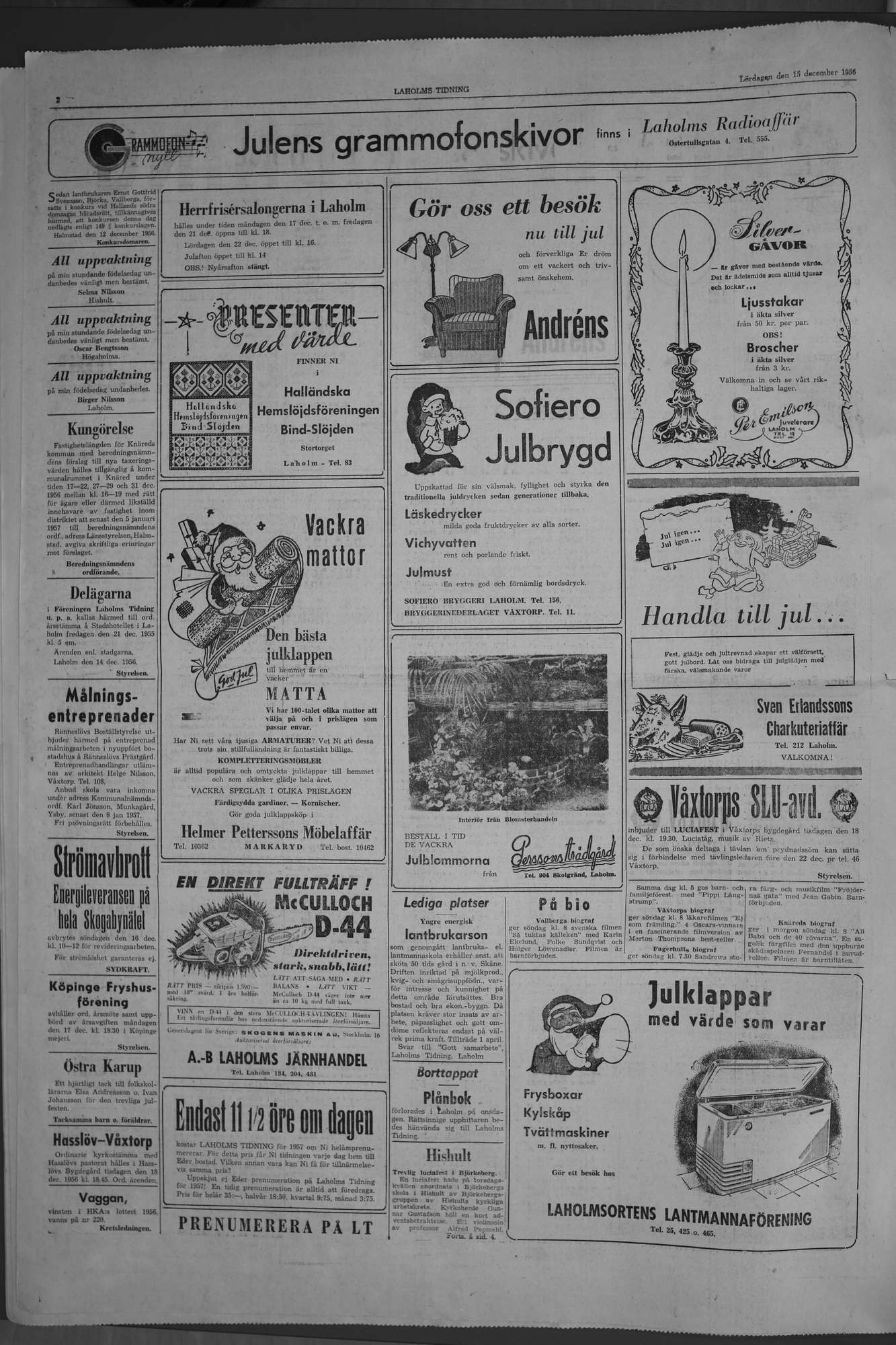 Laholms Tidning Lördag 15 december 1956, sida 2