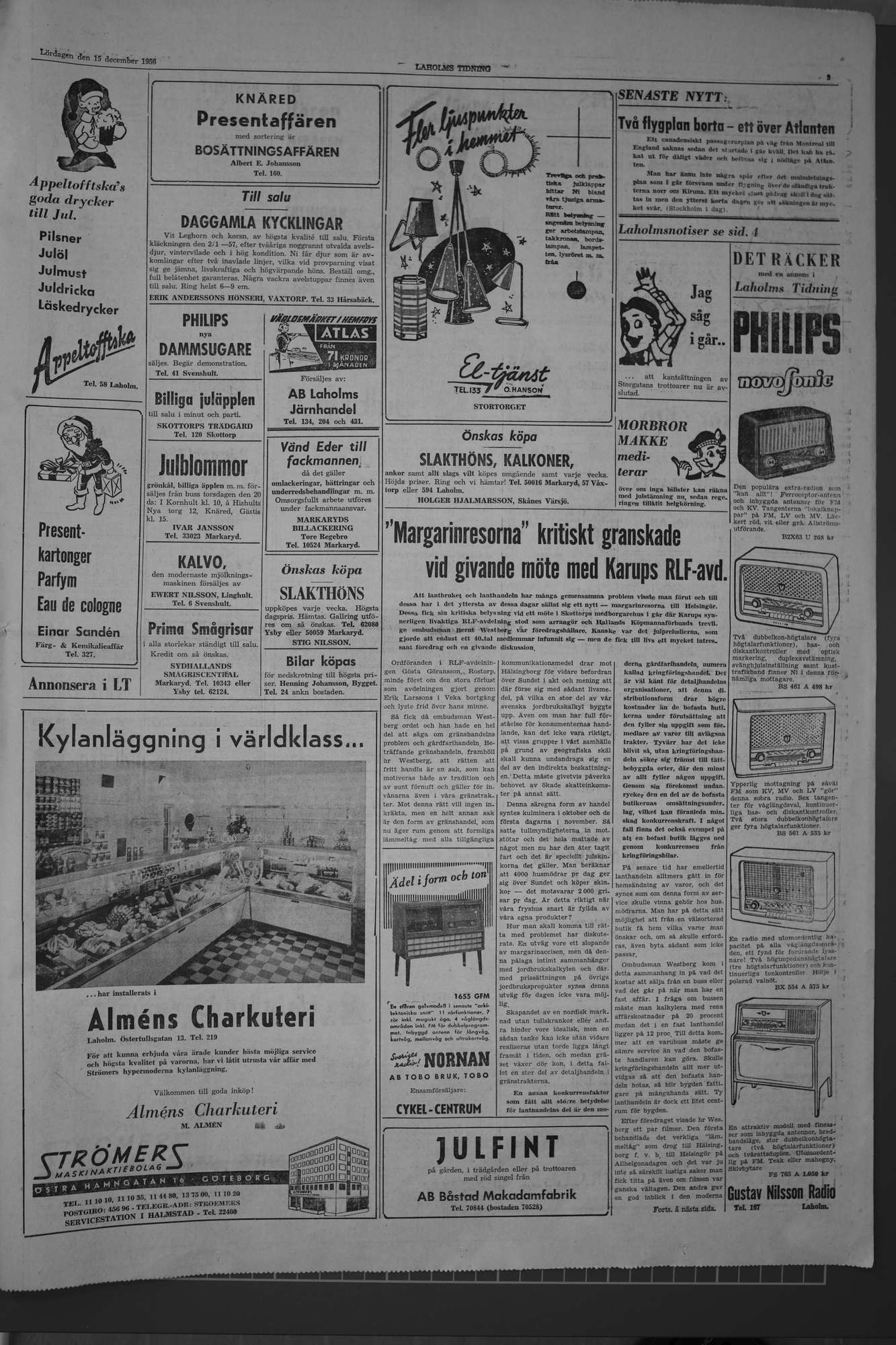 Laholms Tidning Lördag 15 december 1956, sida 3