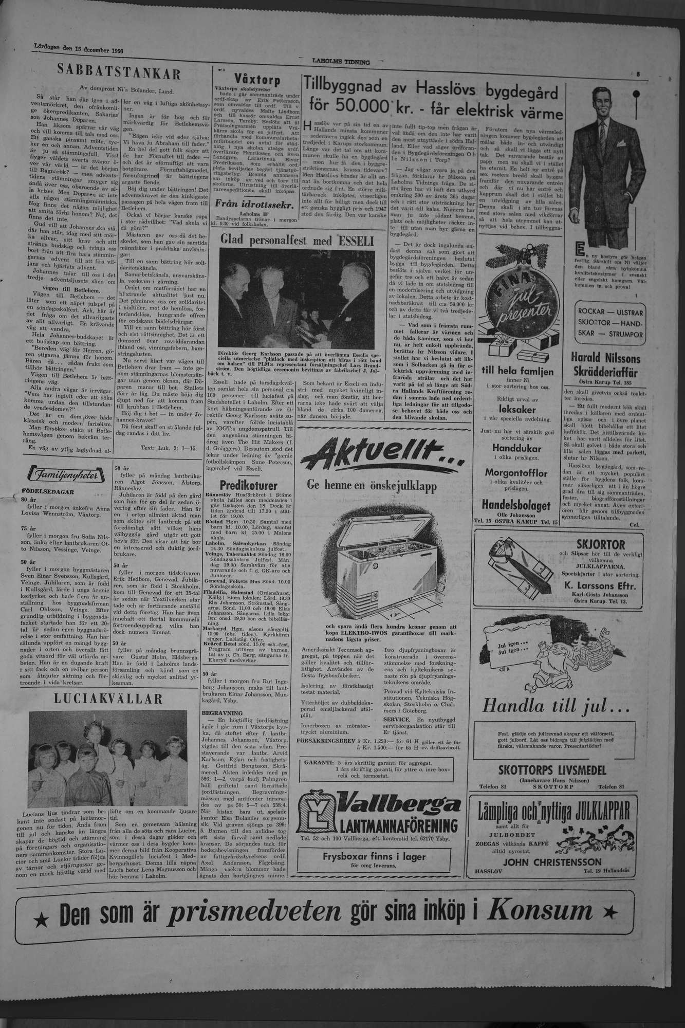 Laholms Tidning Lördag 15 december 1956, sida 5