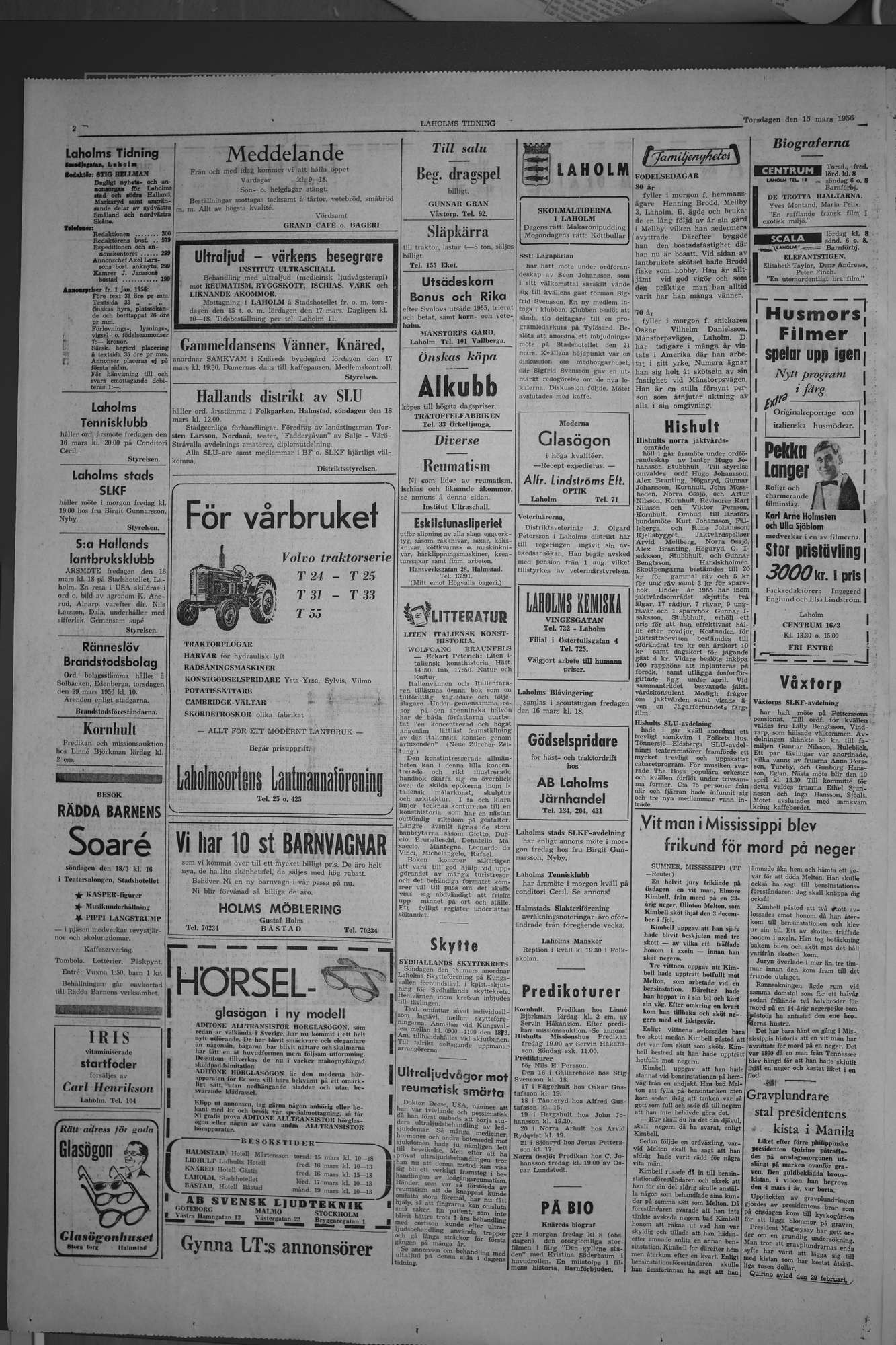 Laholms Tidning Torsdag 15 mars 1956, sida 2
