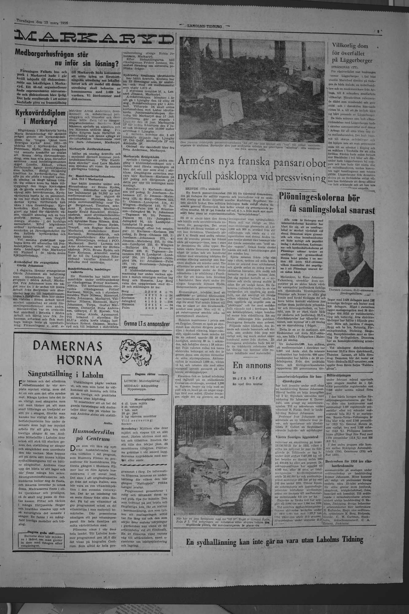 Laholms Tidning Torsdag 15 mars 1956, sida 5
