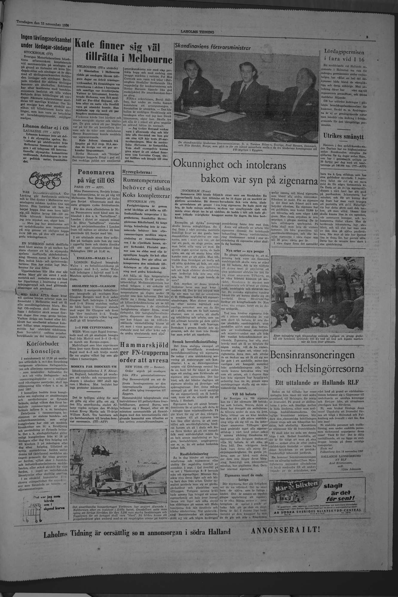 Laholms Tidning Torsdag 15 november 1956, sida 5