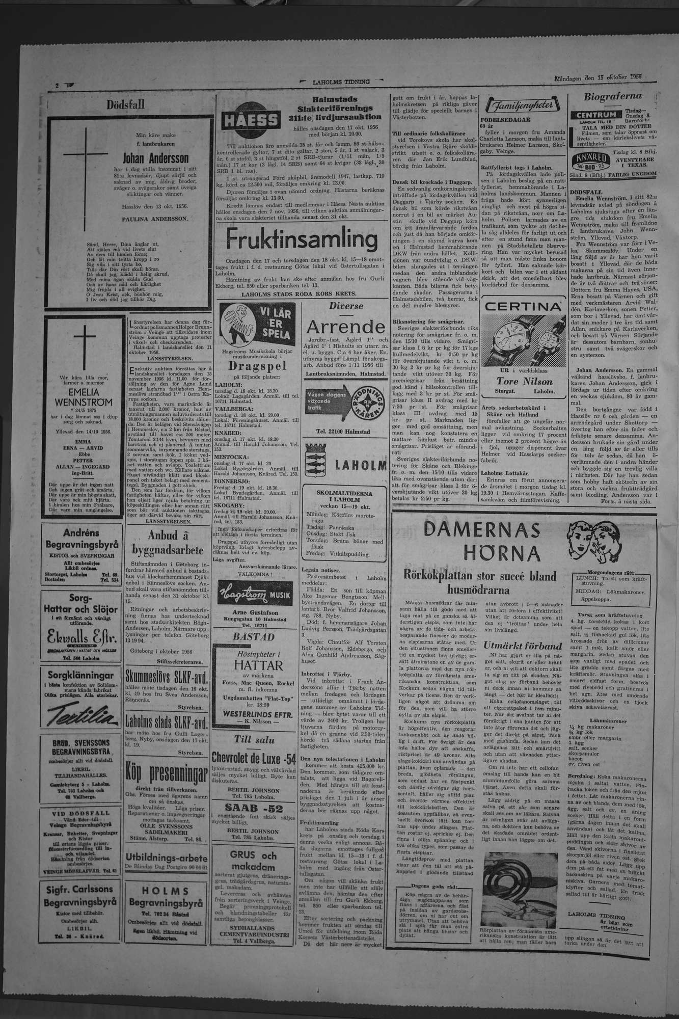 Laholms Tidning Måndag 15 oktober 1956, sida 2