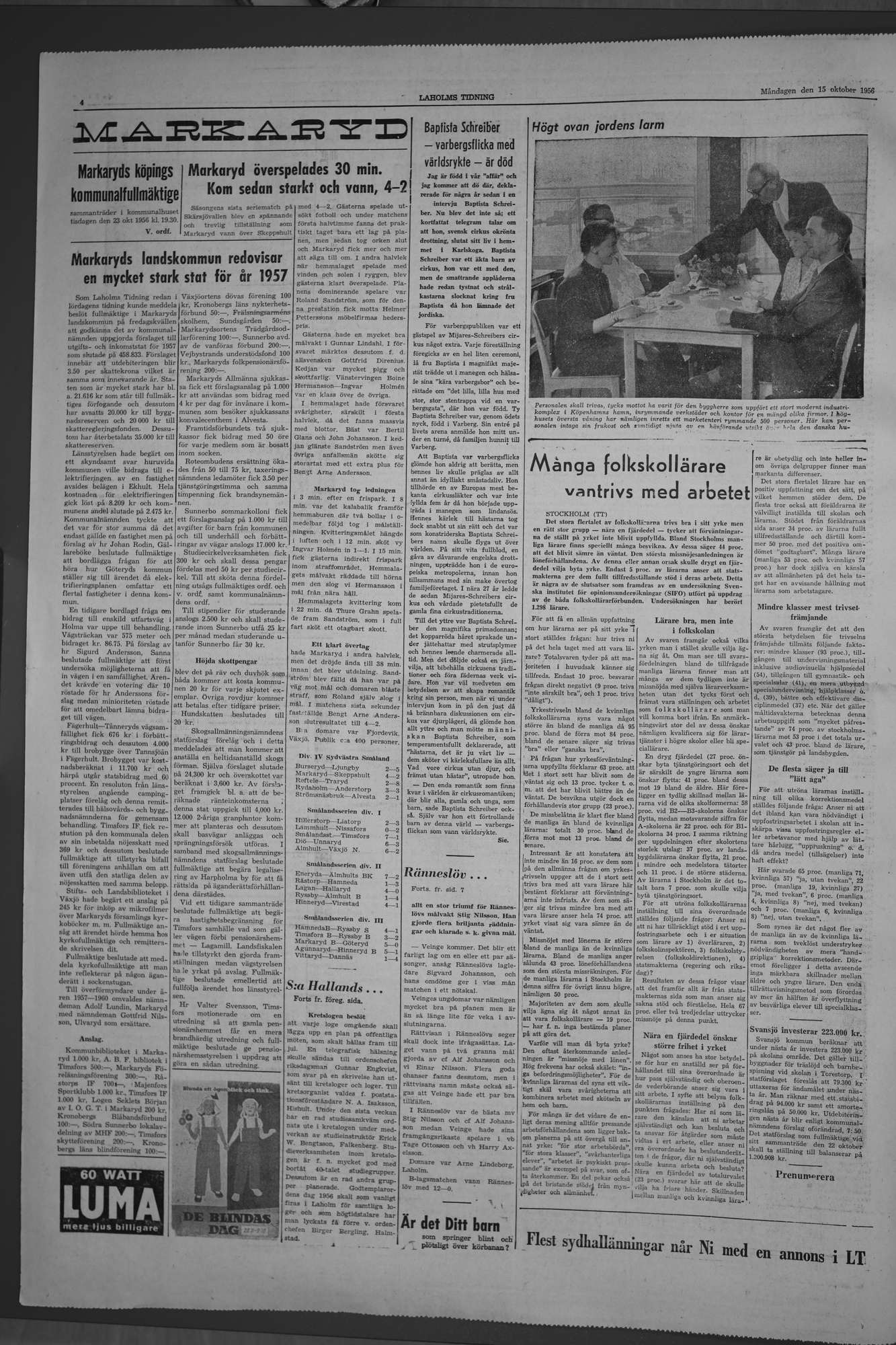 Laholms Tidning Måndag 15 oktober 1956, sida 4