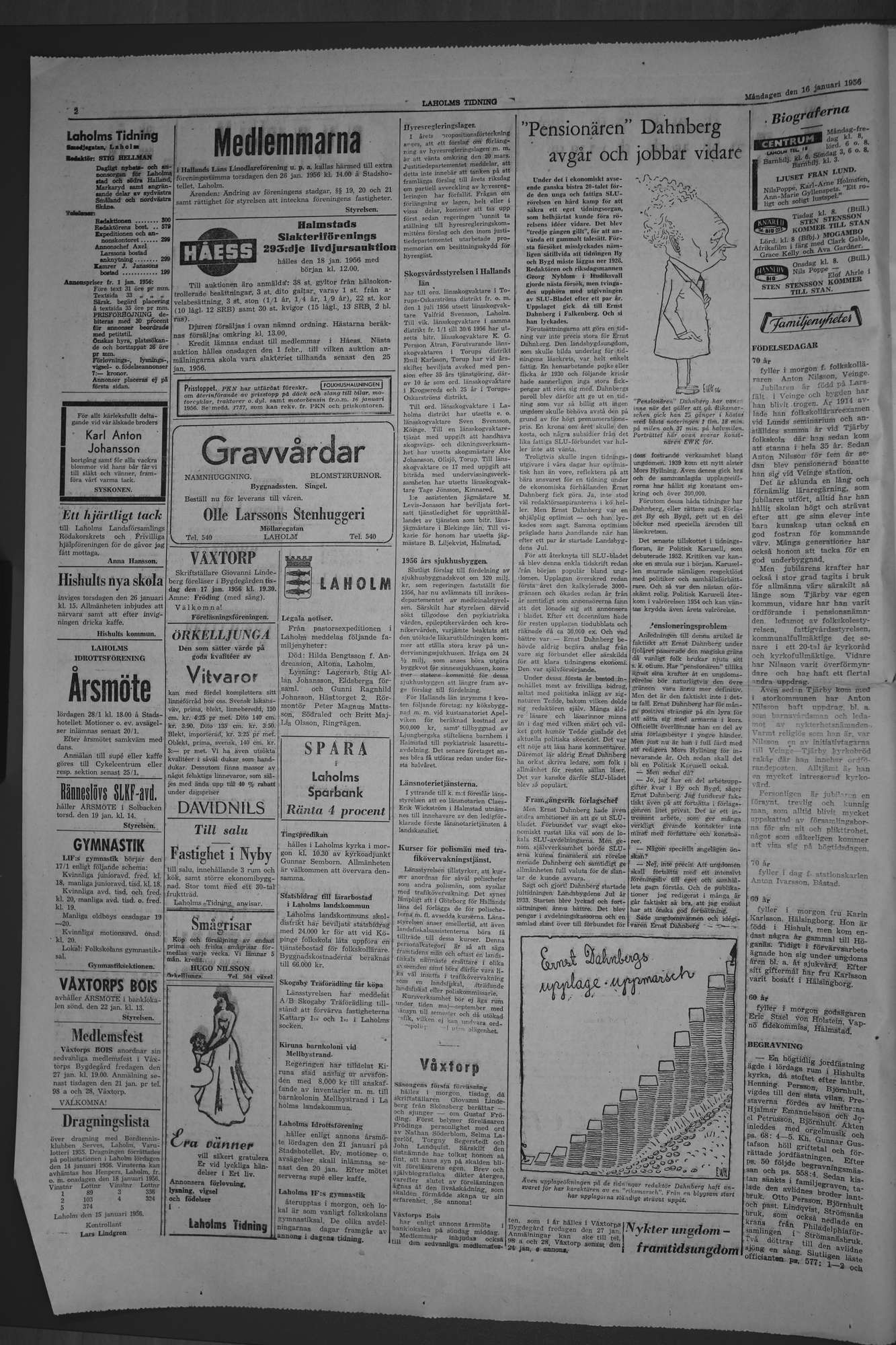 Laholms Tidning Måndag 16 januari 1956, sida 2