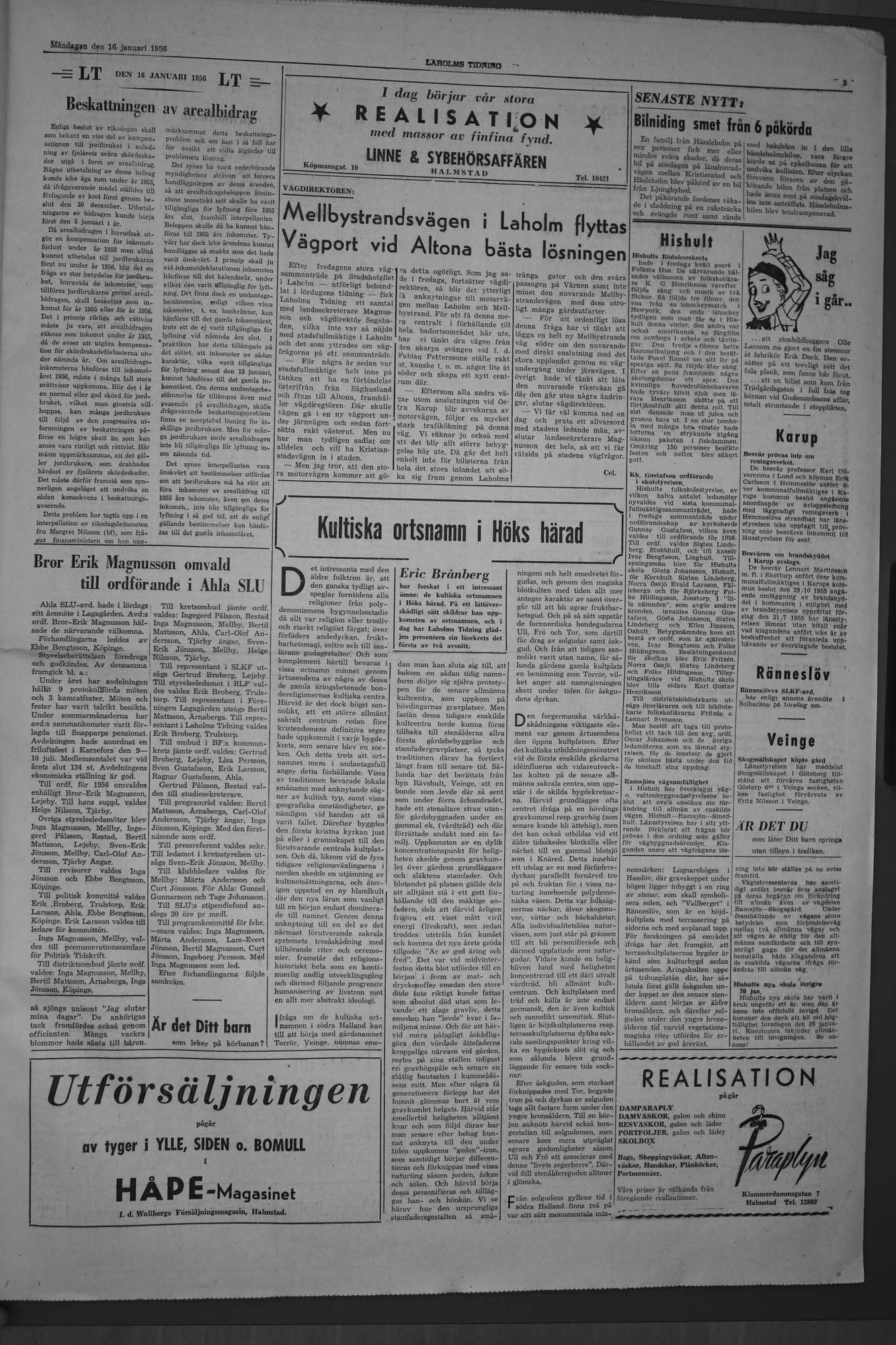Laholms Tidning Måndag 16 januari 1956, sida 3