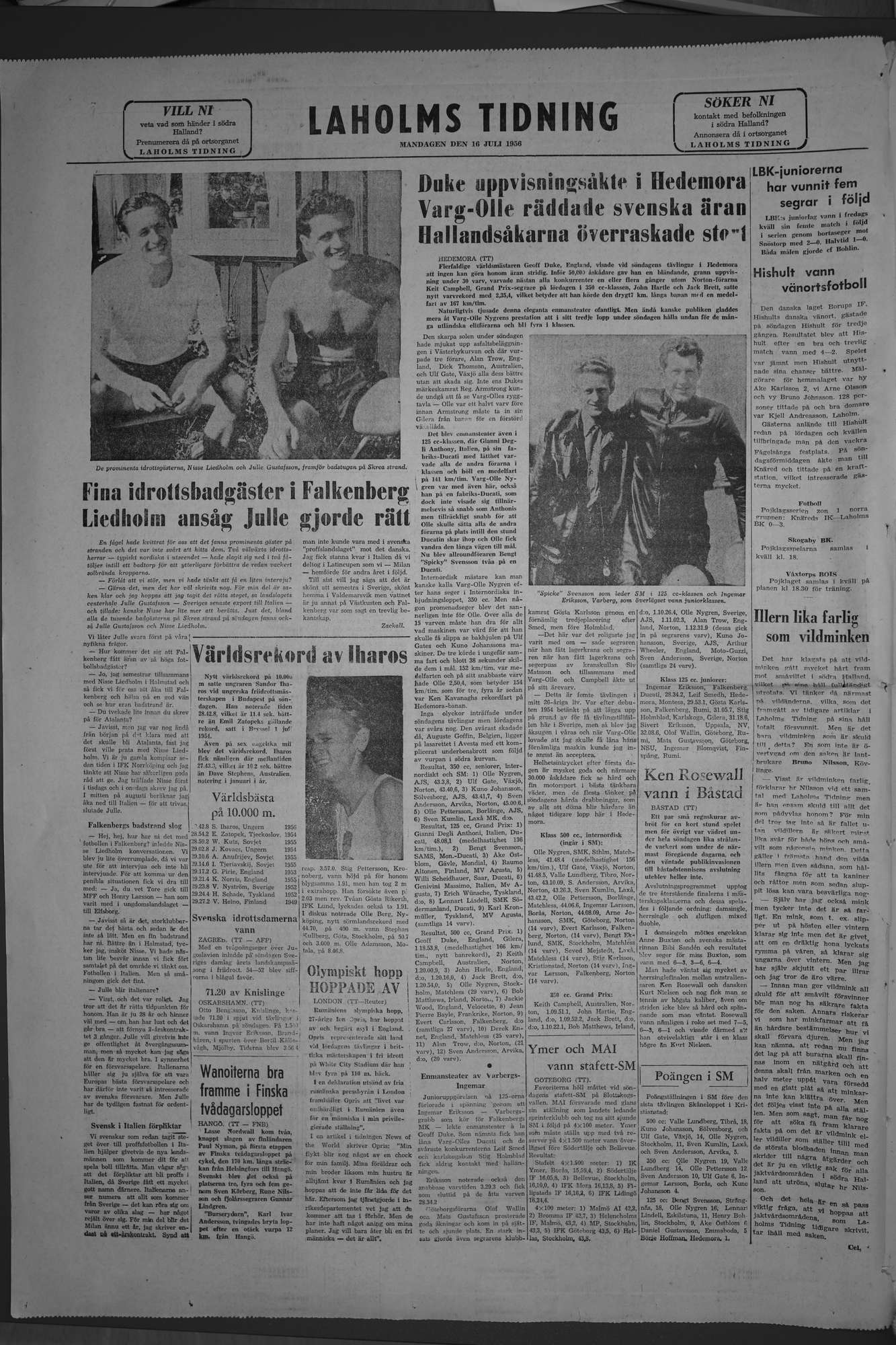 Laholms Tidning Måndag 16 juli 1956, sida 8