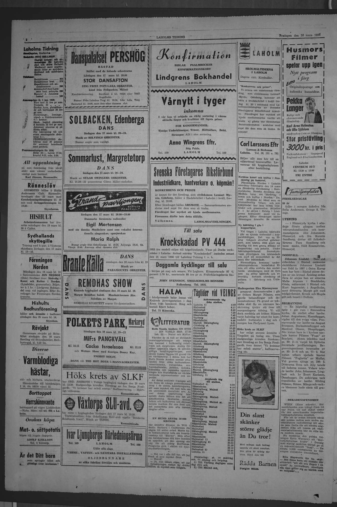 Laholms Tidning Fredag 16 mars 1956, sida 2