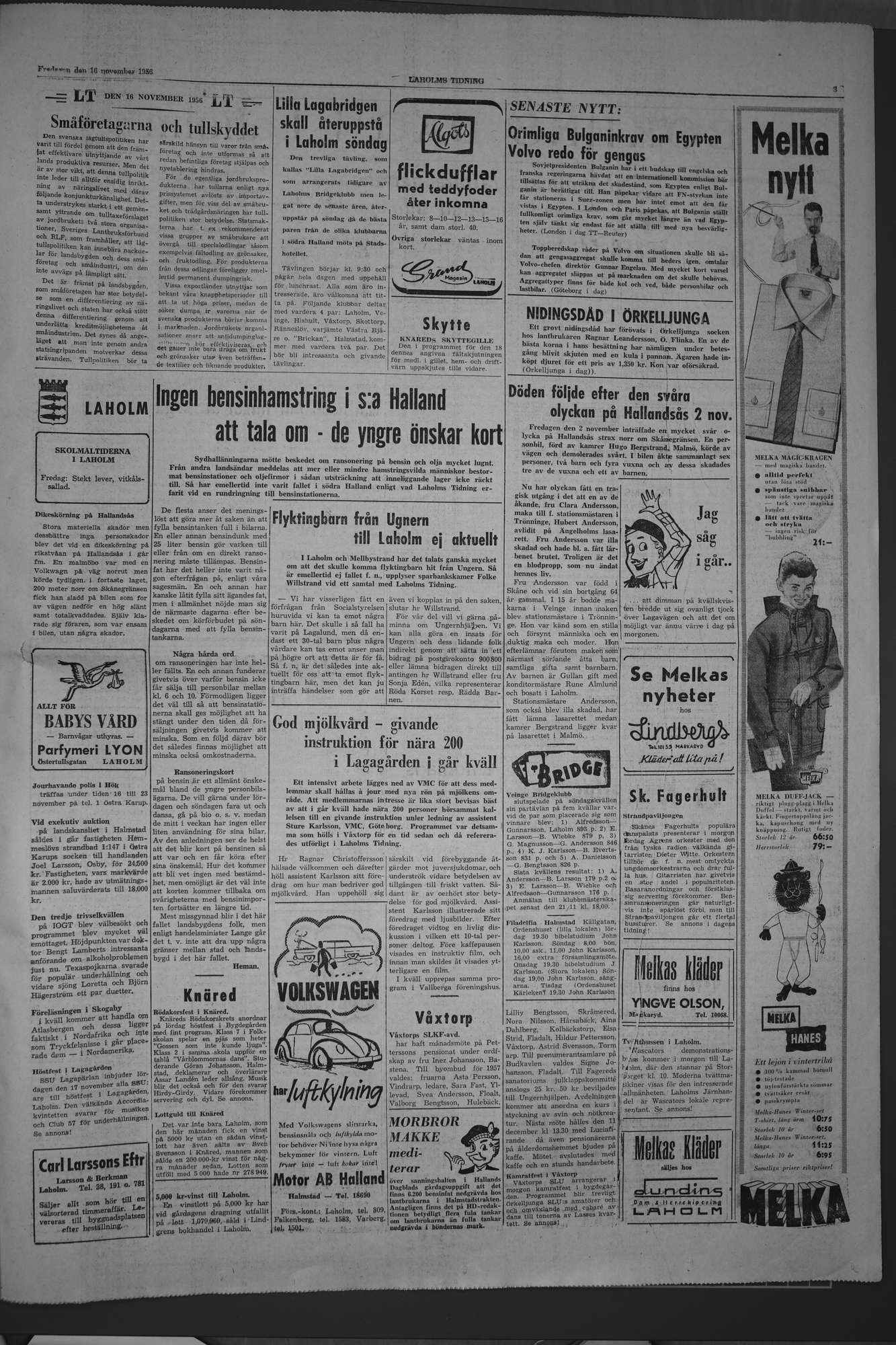 Laholms Tidning Fredag 16 november 1956, sida 3