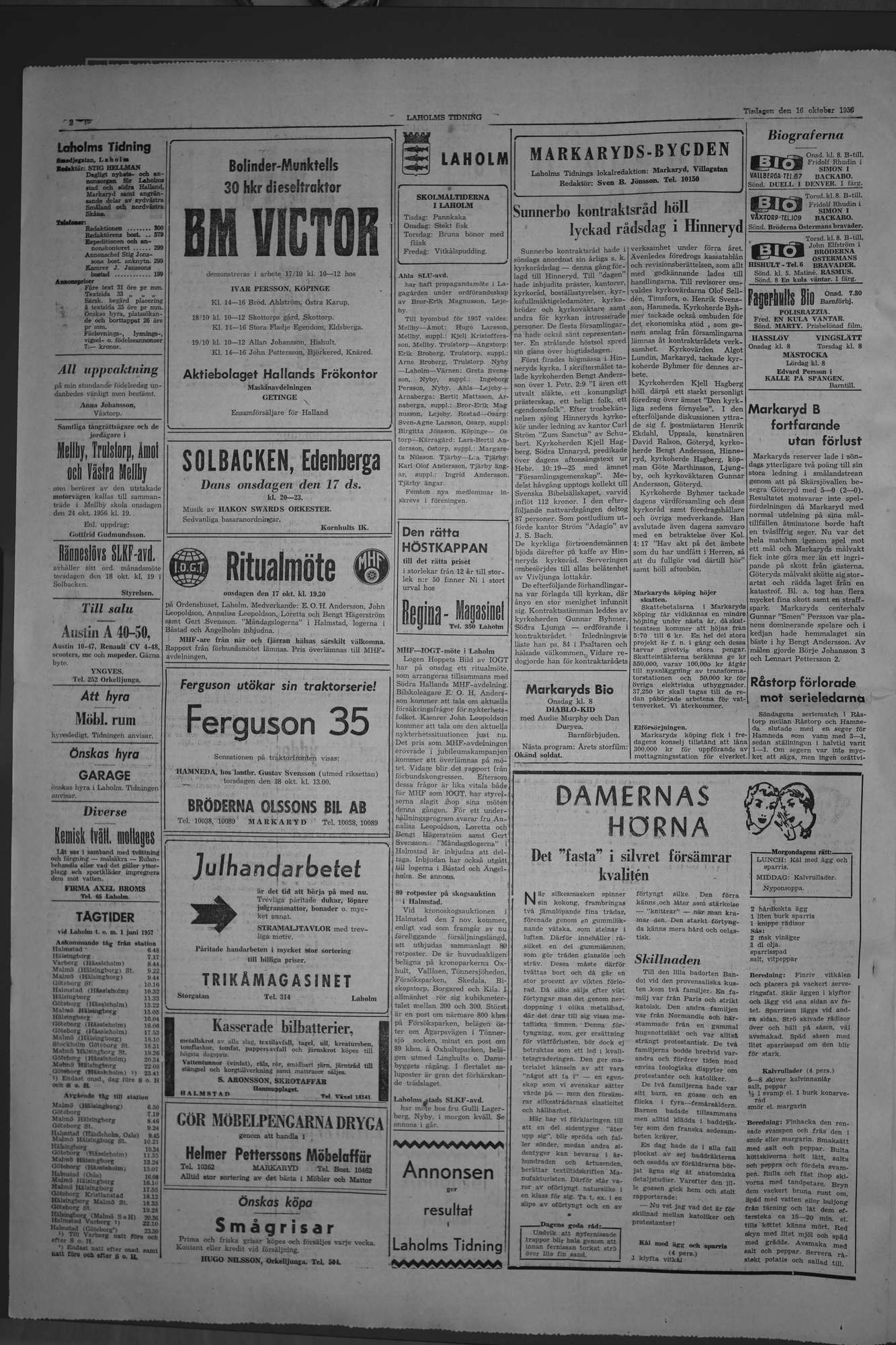 Laholms Tidning Tisdag 16 oktober 1956, sida 2