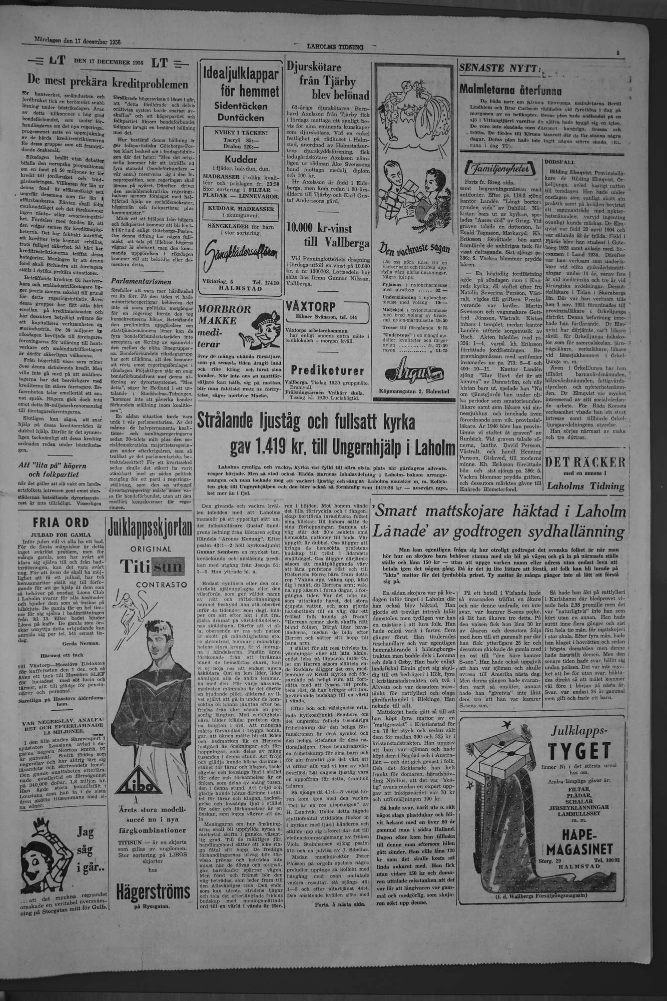 Laholms Tidning Måndag 17 december 1956, sida 3