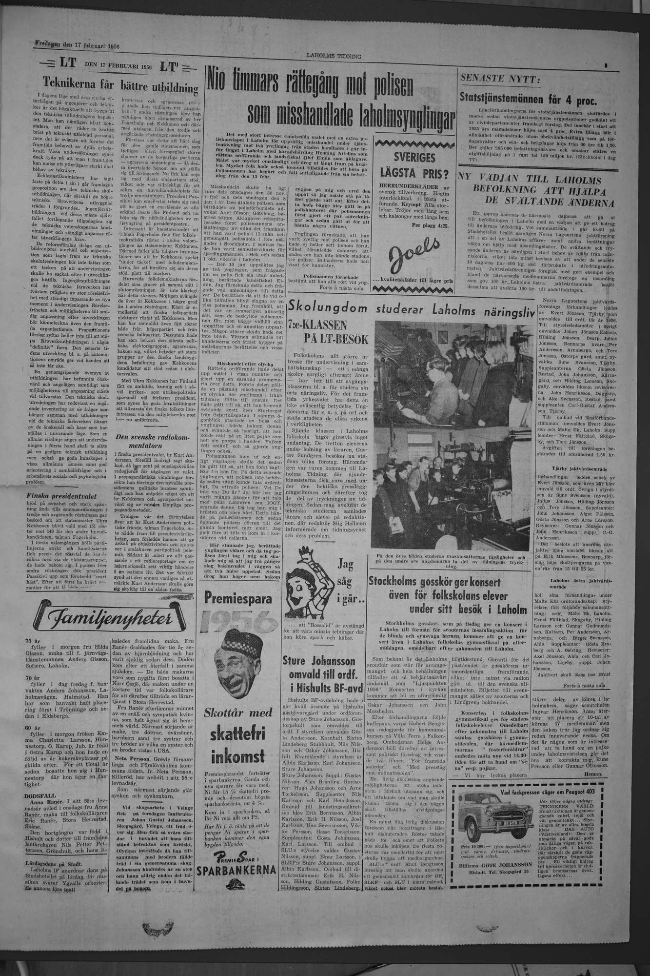 Laholms Tidning Fredag 17 februari 1956, sida 3