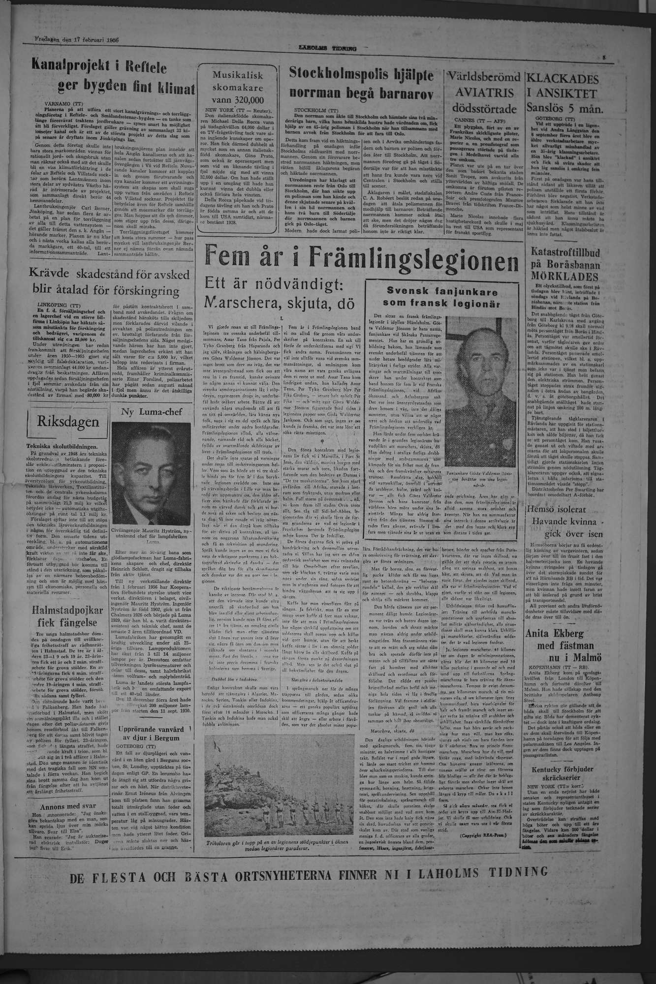 Laholms Tidning Fredag 17 februari 1956, sida 5