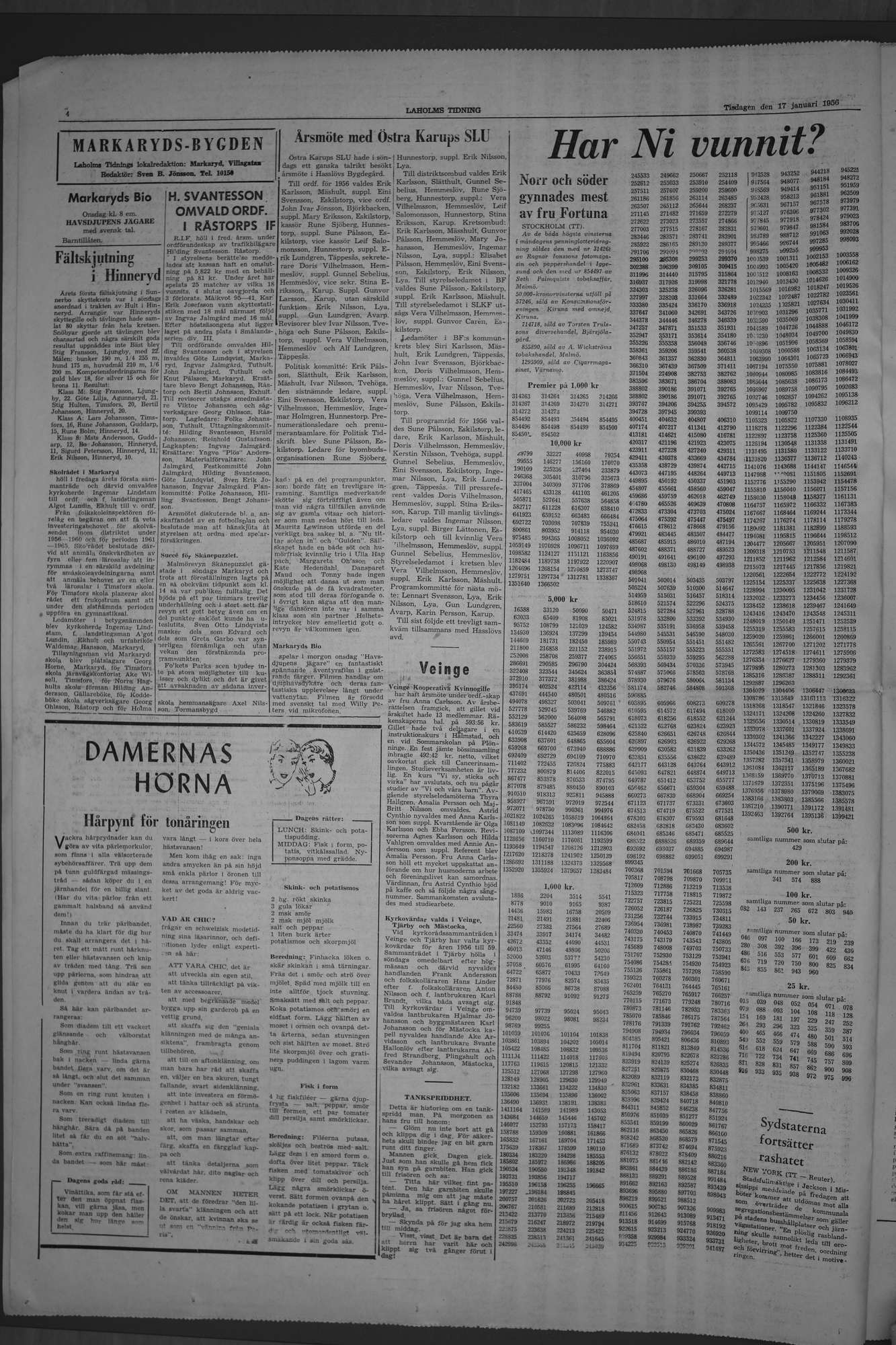 Laholms Tidning Tisdag 17 januari 1956, sida 4