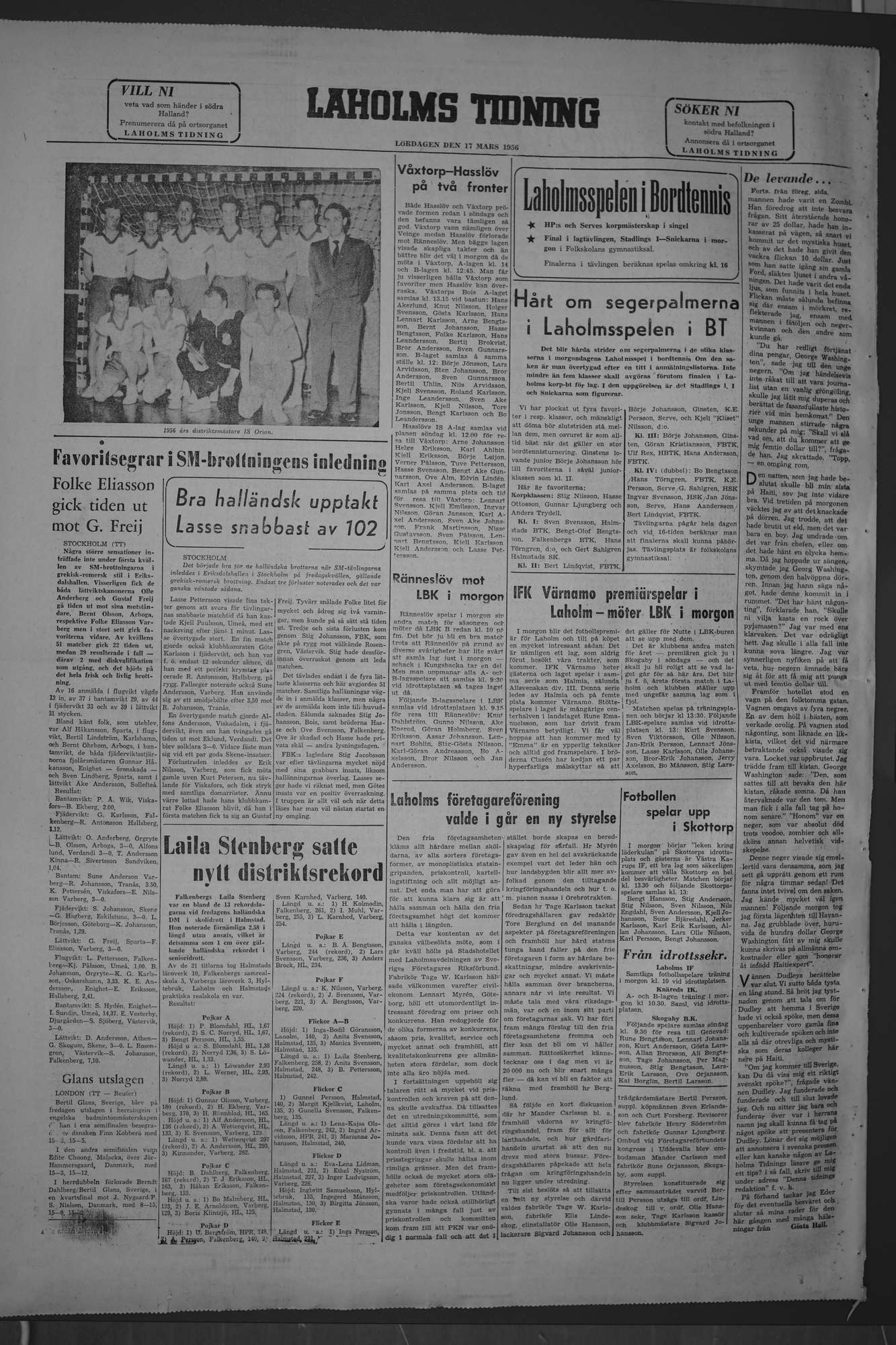Laholms Tidning Lördag 17 mars 1956, sida 8