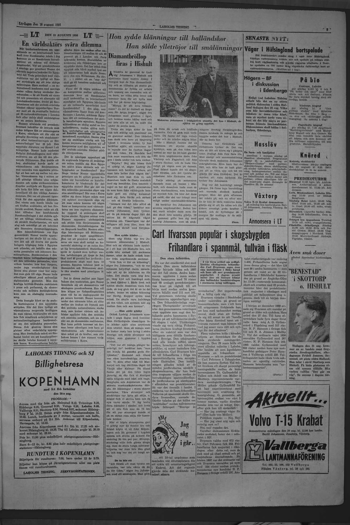 Laholms Tidning Lördag 18 augusti 1956, sida 3