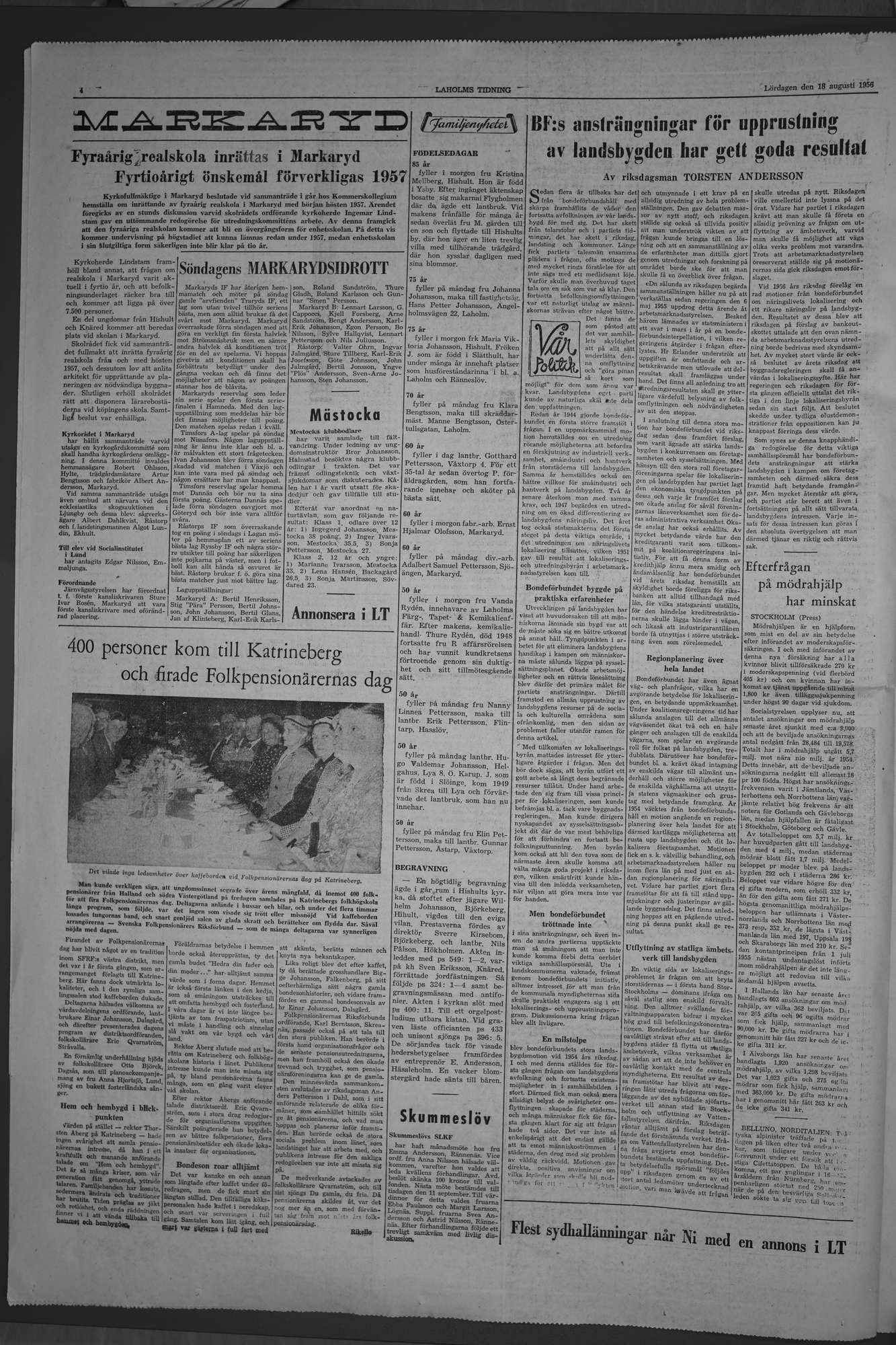 Laholms Tidning Lördag 18 augusti 1956, sida 4