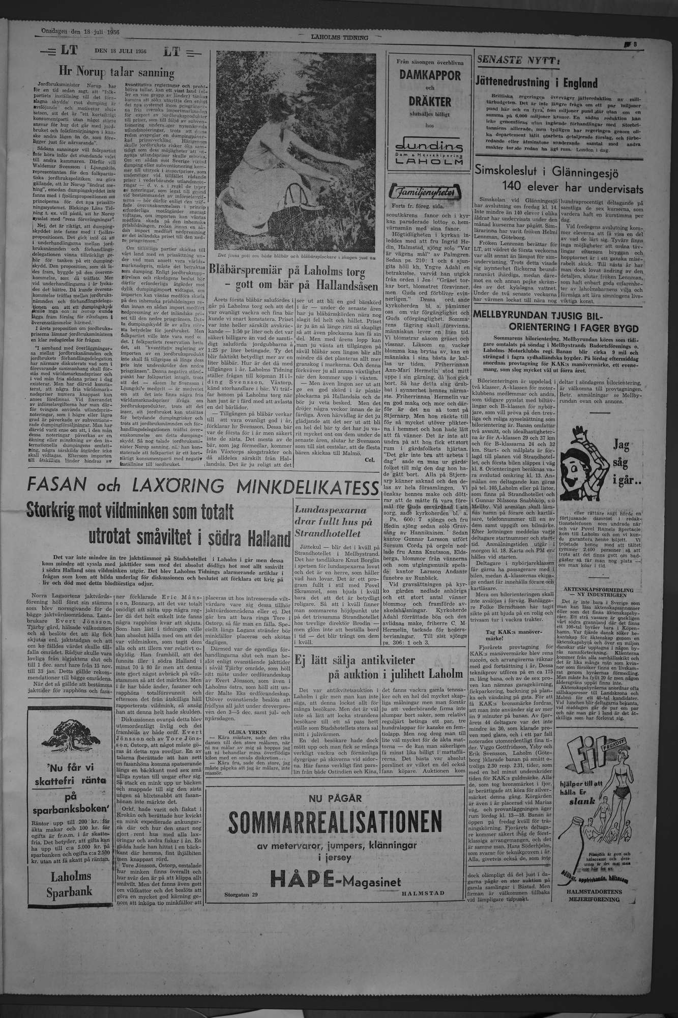 Laholms Tidning Onsdag 18 juli 1956, sida 3