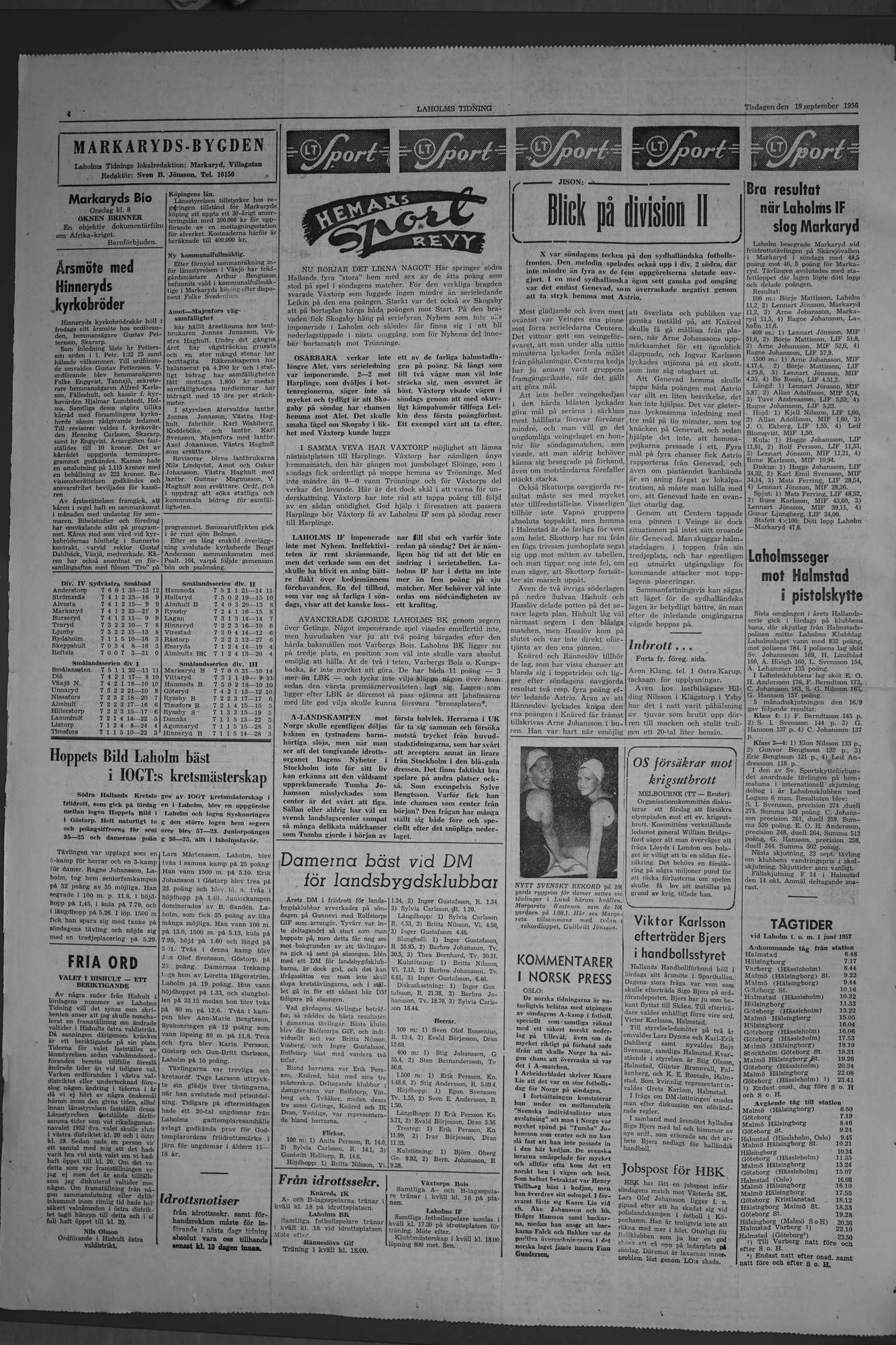 Laholms Tidning Tisdag 18 september 1956, sida 4