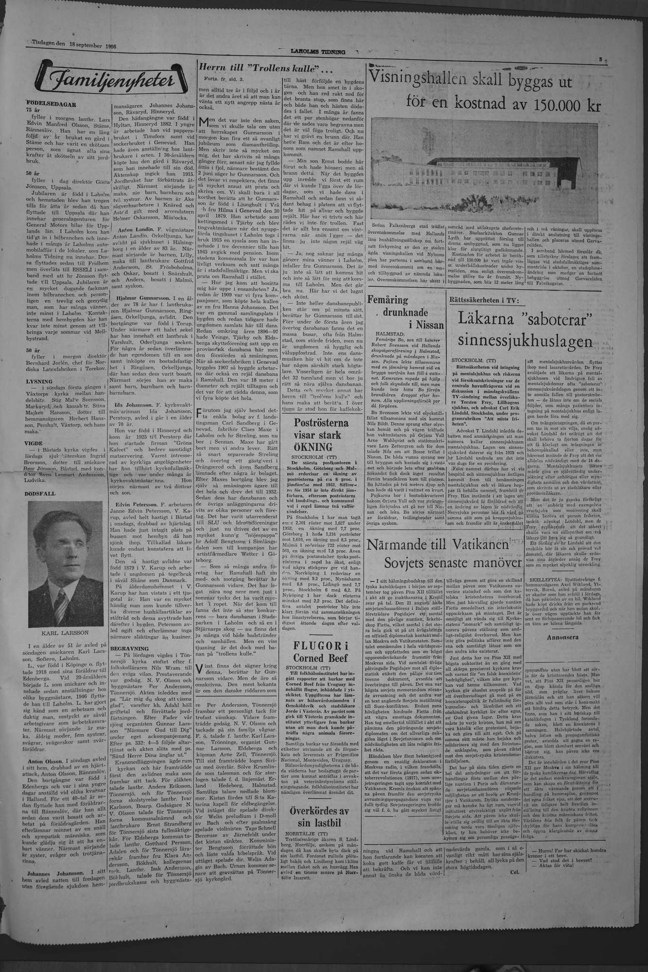 Laholms Tidning Tisdag 18 september 1956, sida 5