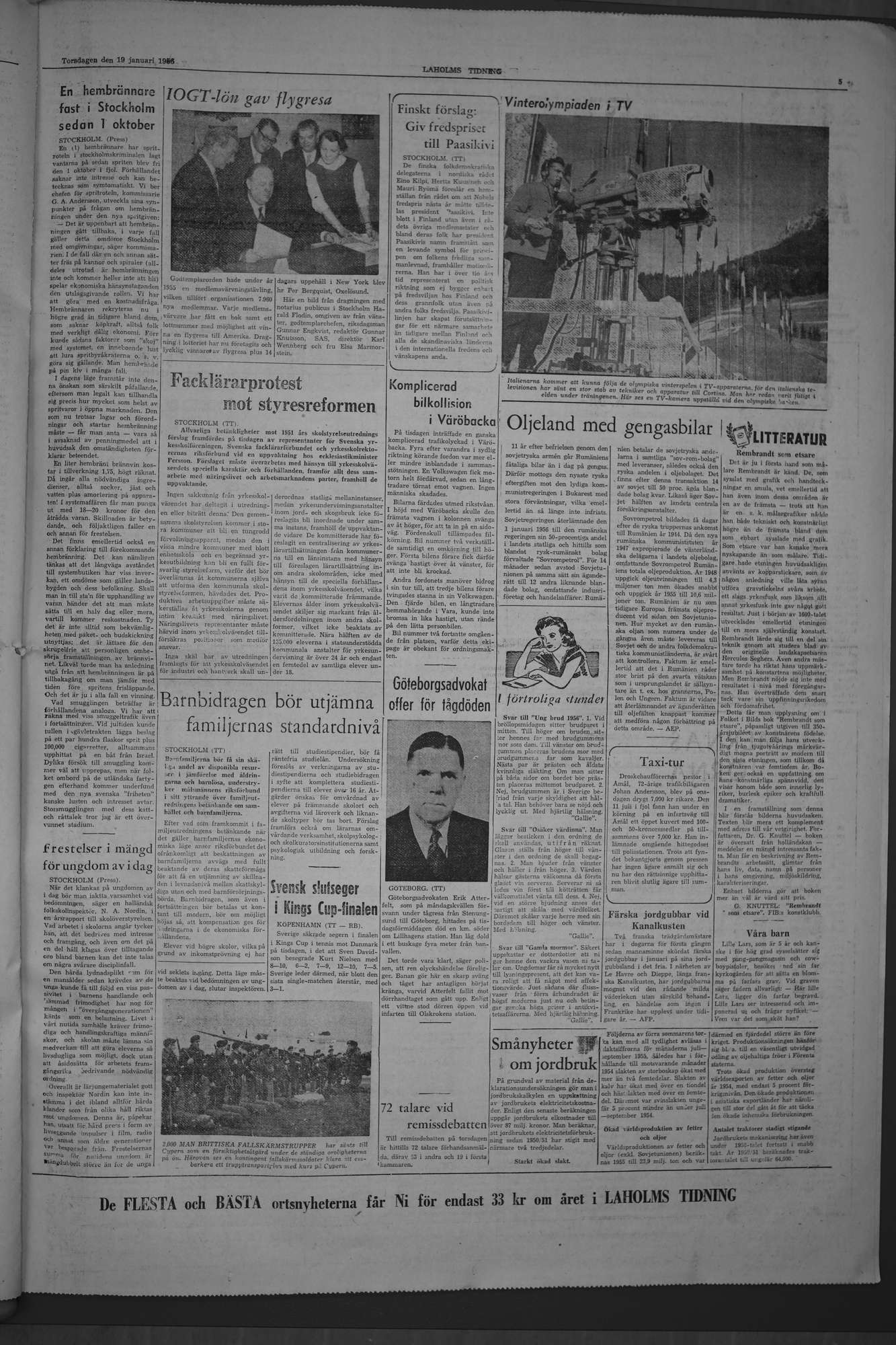 Laholms Tidning Torsdag 19 januari 1956, sida 5