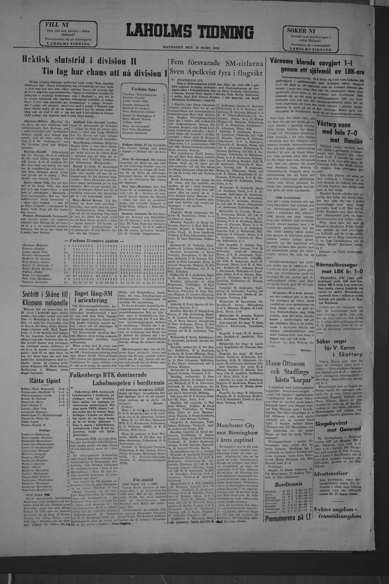 Laholms Tidning Måndag 19 mars 1956, sida 8