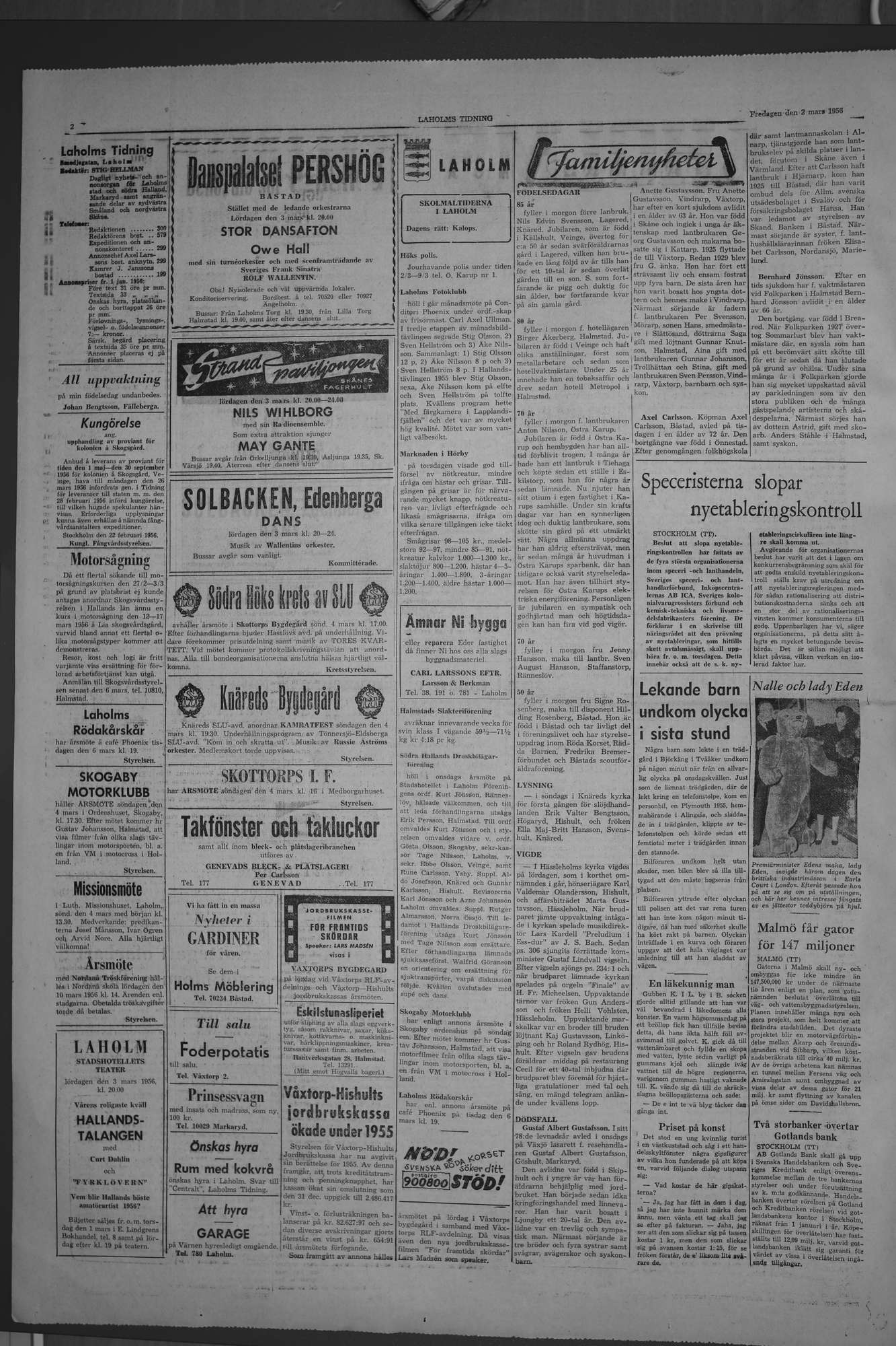 Laholms Tidning Fredag 2 mars 1956, sida 2