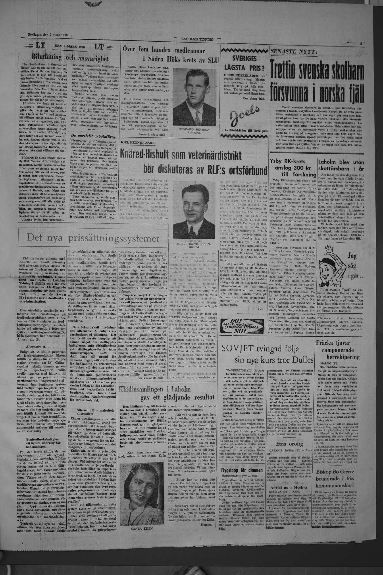Laholms Tidning Fredag 2 mars 1956, sida 3