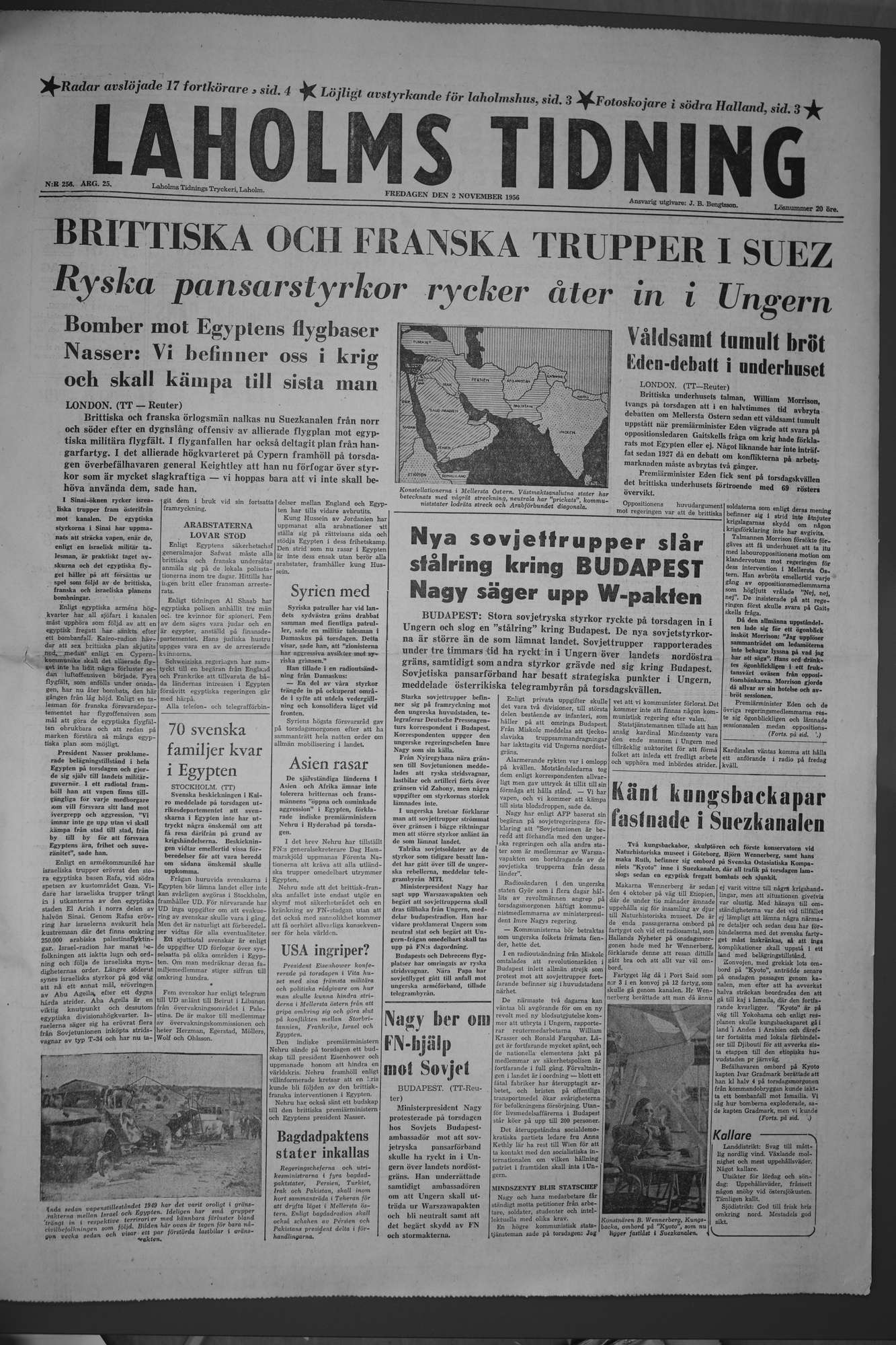 Laholms Tidning Fredag 2 november 1956, sida 1