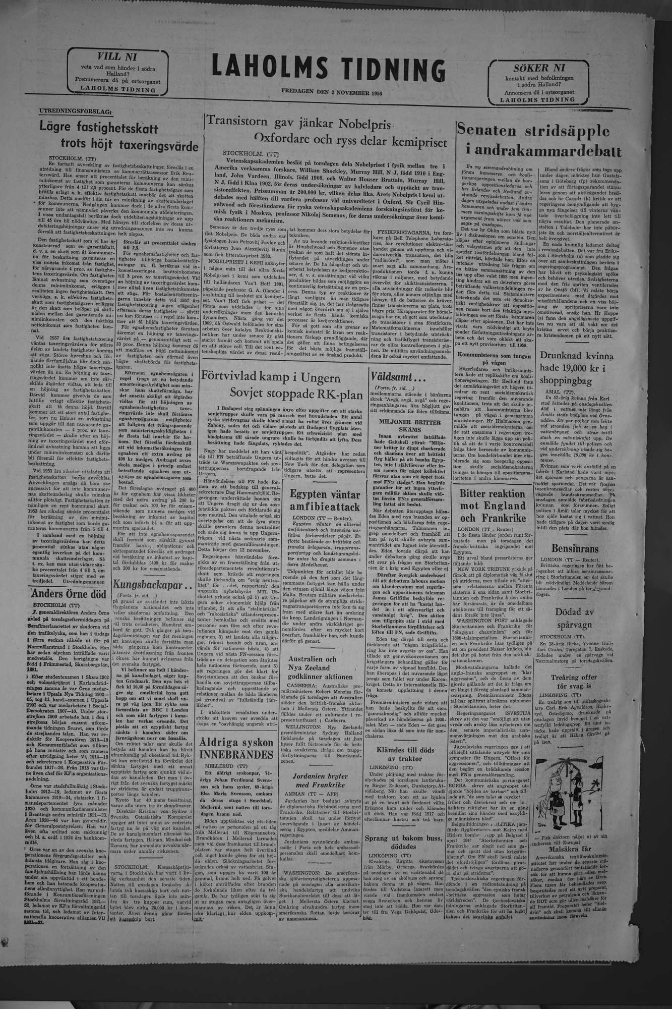Laholms Tidning Fredag 2 november 1956, sida 8