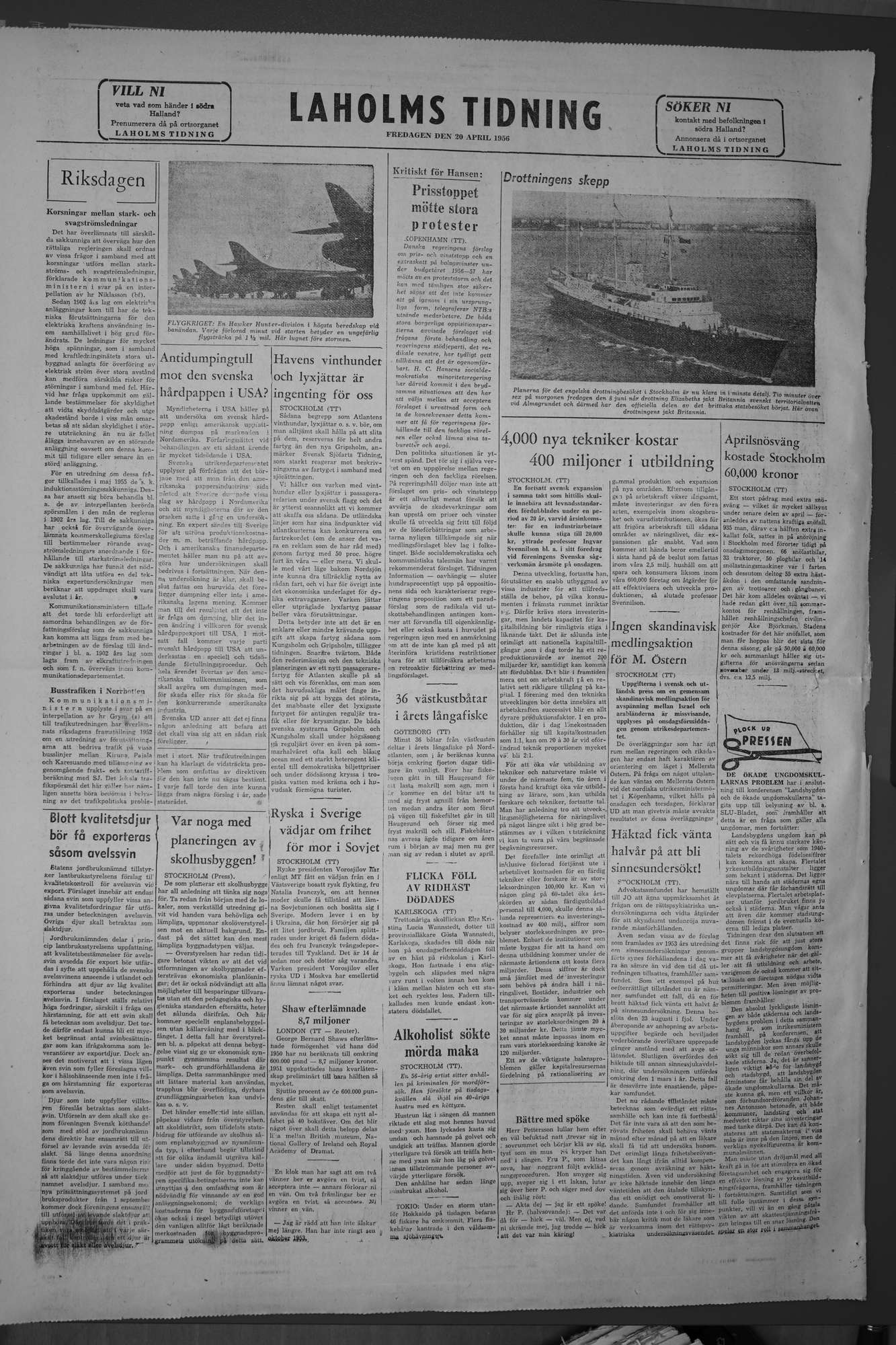 Laholms Tidning Fredag 20 april 1956, sida 8