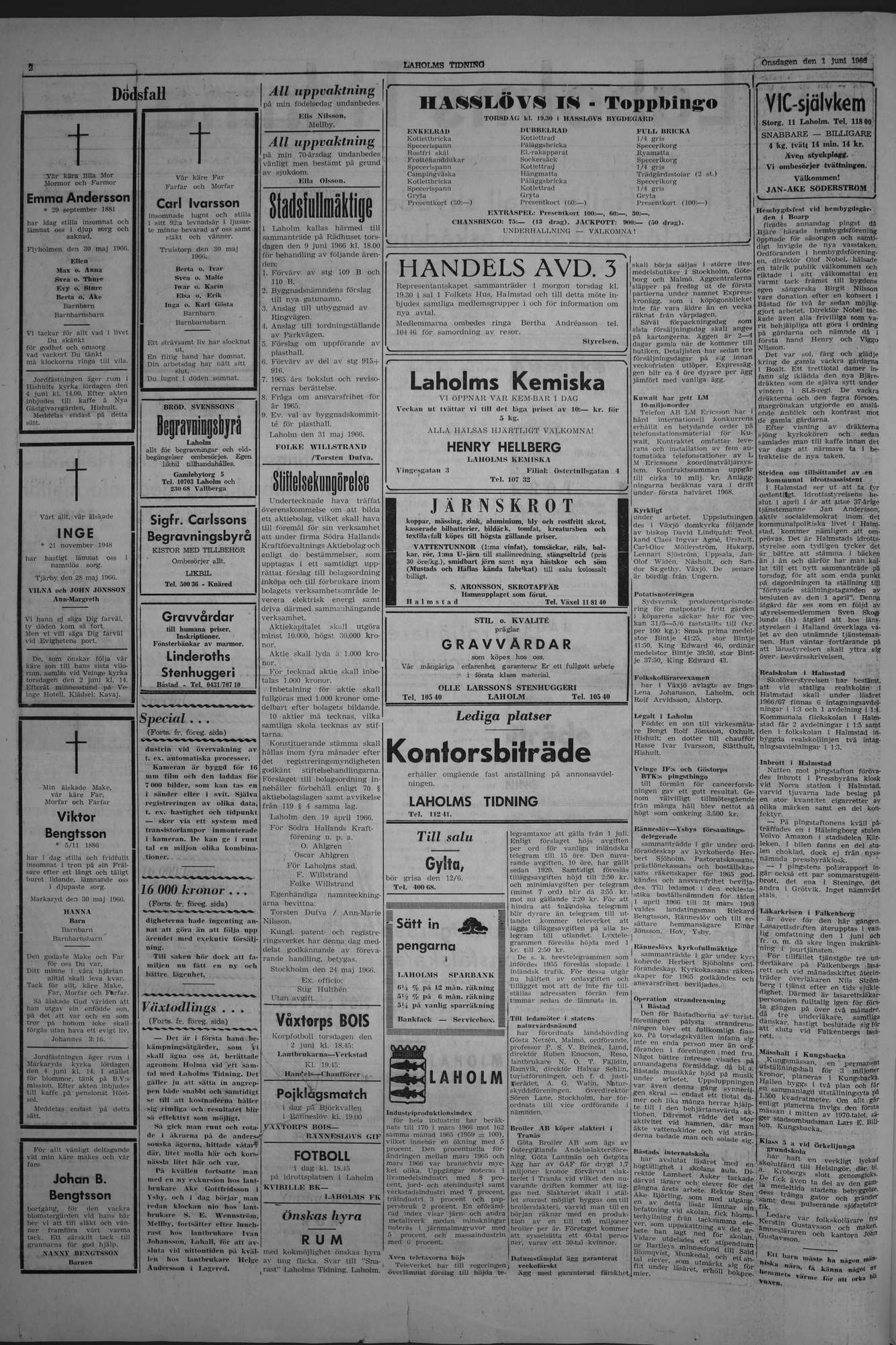 Laholms Tidning Onsdag 1 juni 1966, sida 2