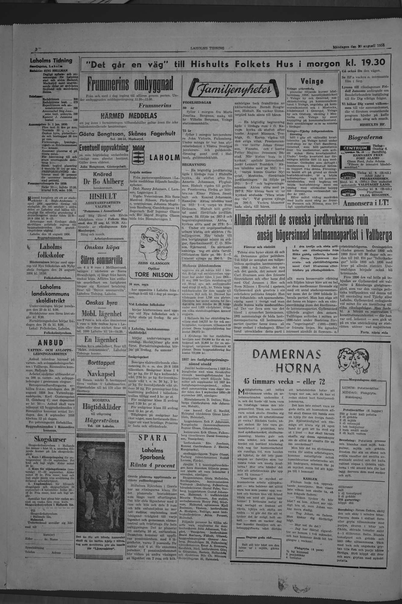 Laholms Tidning Måndag 20 augusti 1956, sida 2