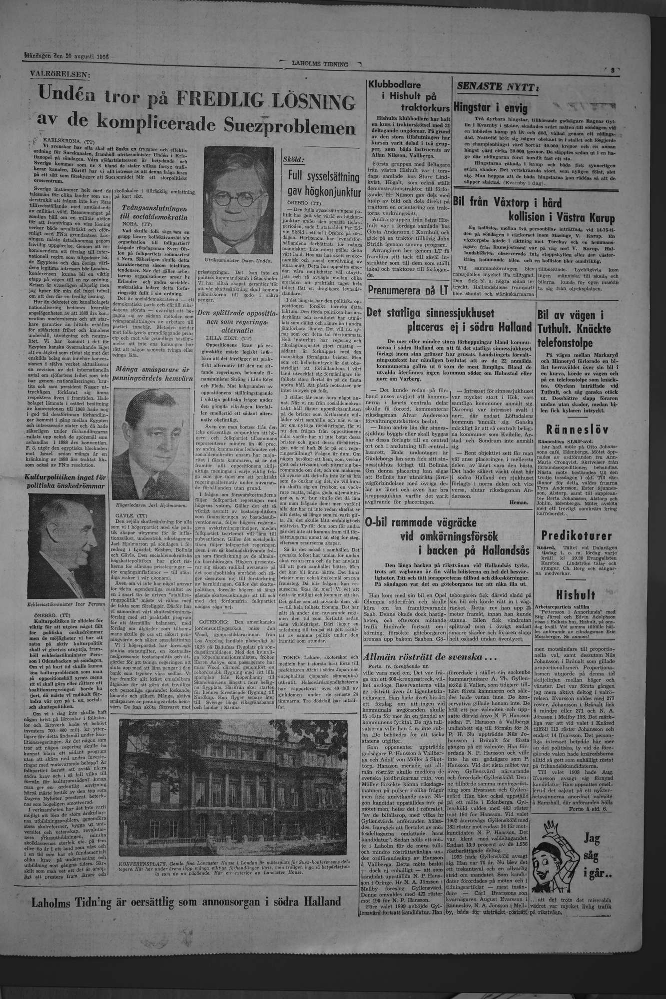 Laholms Tidning Måndag 20 augusti 1956, sida 3