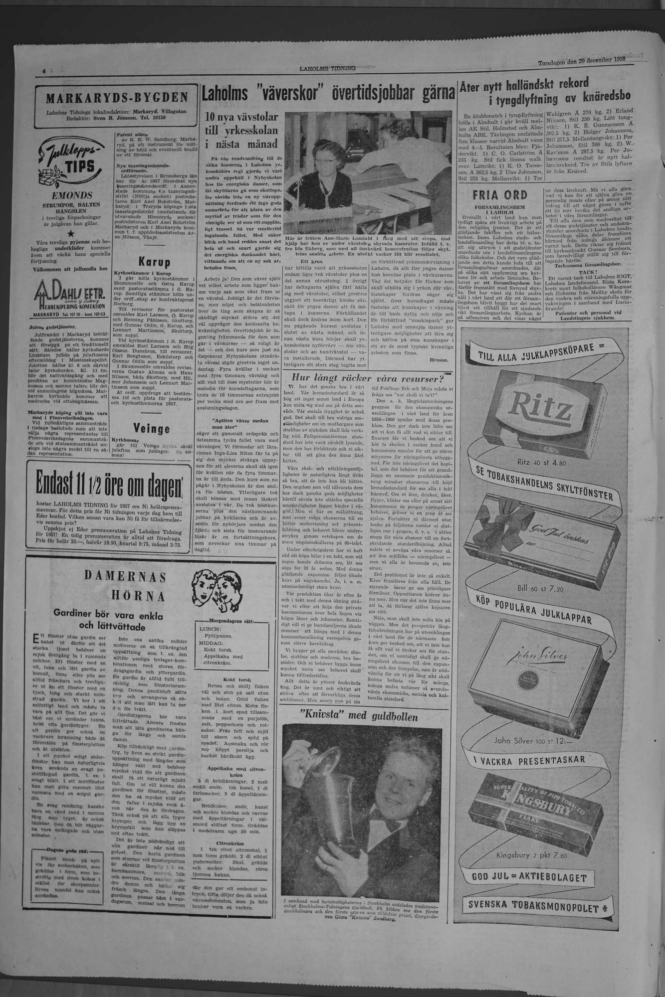 Laholms Tidning Torsdag 20 december 1956, sida 4